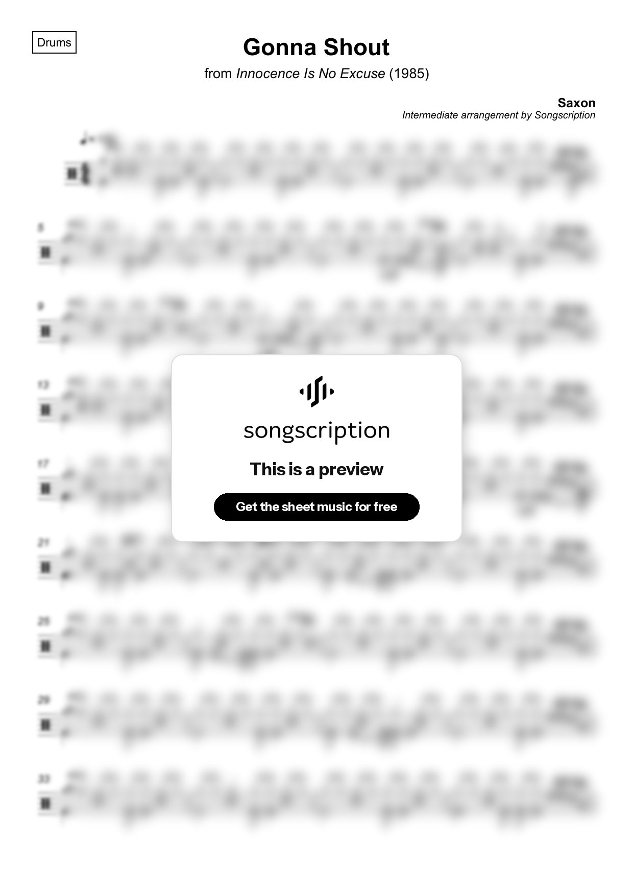 Intermediate Drums Sheet Music for "Gonna Shout" by Saxon