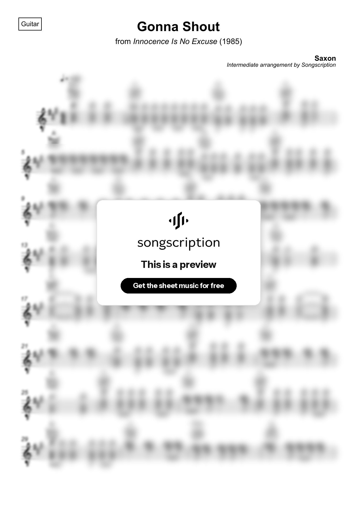 Intermediate Acoustic Guitar Sheet Music for "Gonna Shout" by Saxon