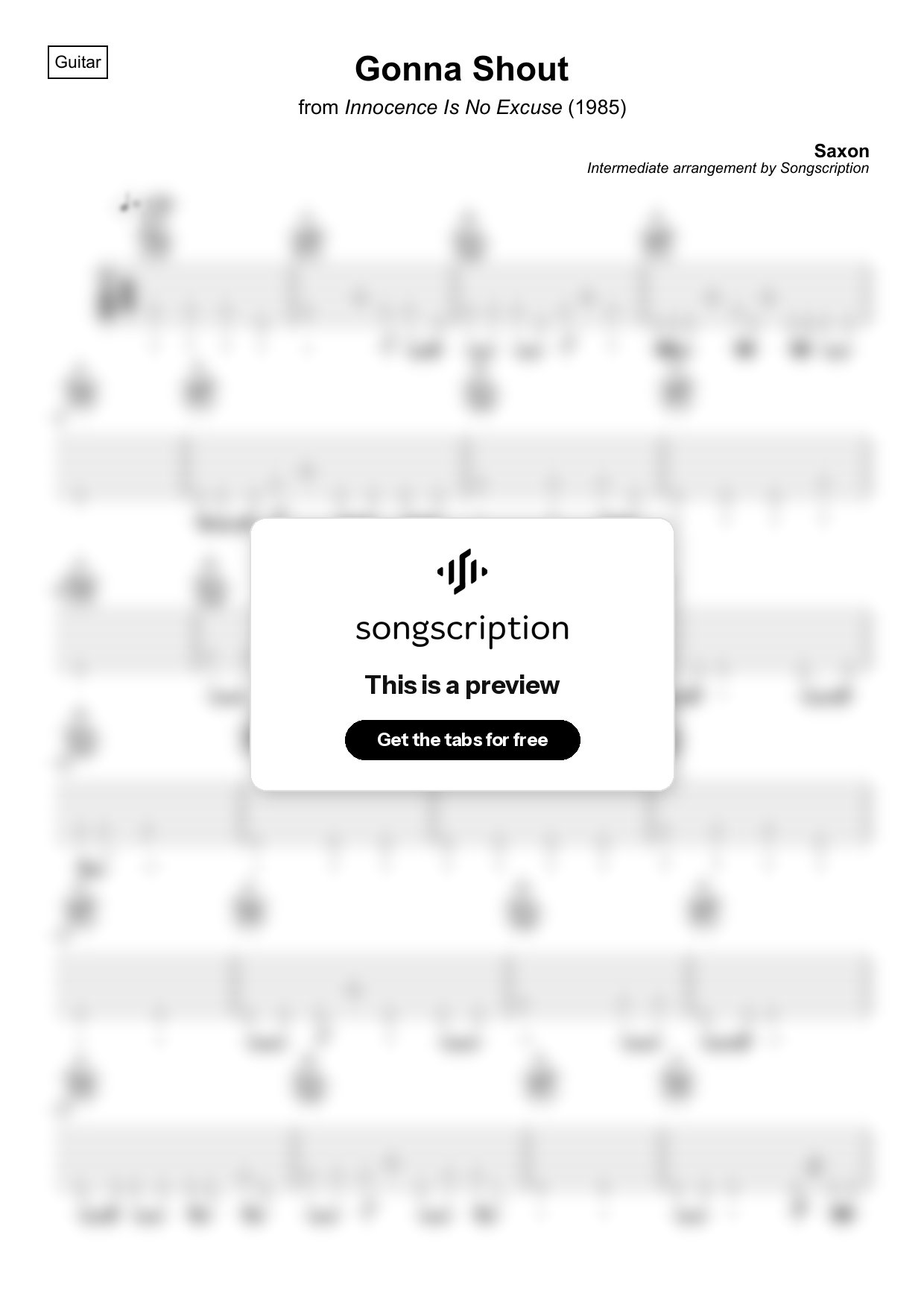 Intermediate Acoustic Guitar Tabs for "Gonna Shout" by Saxon