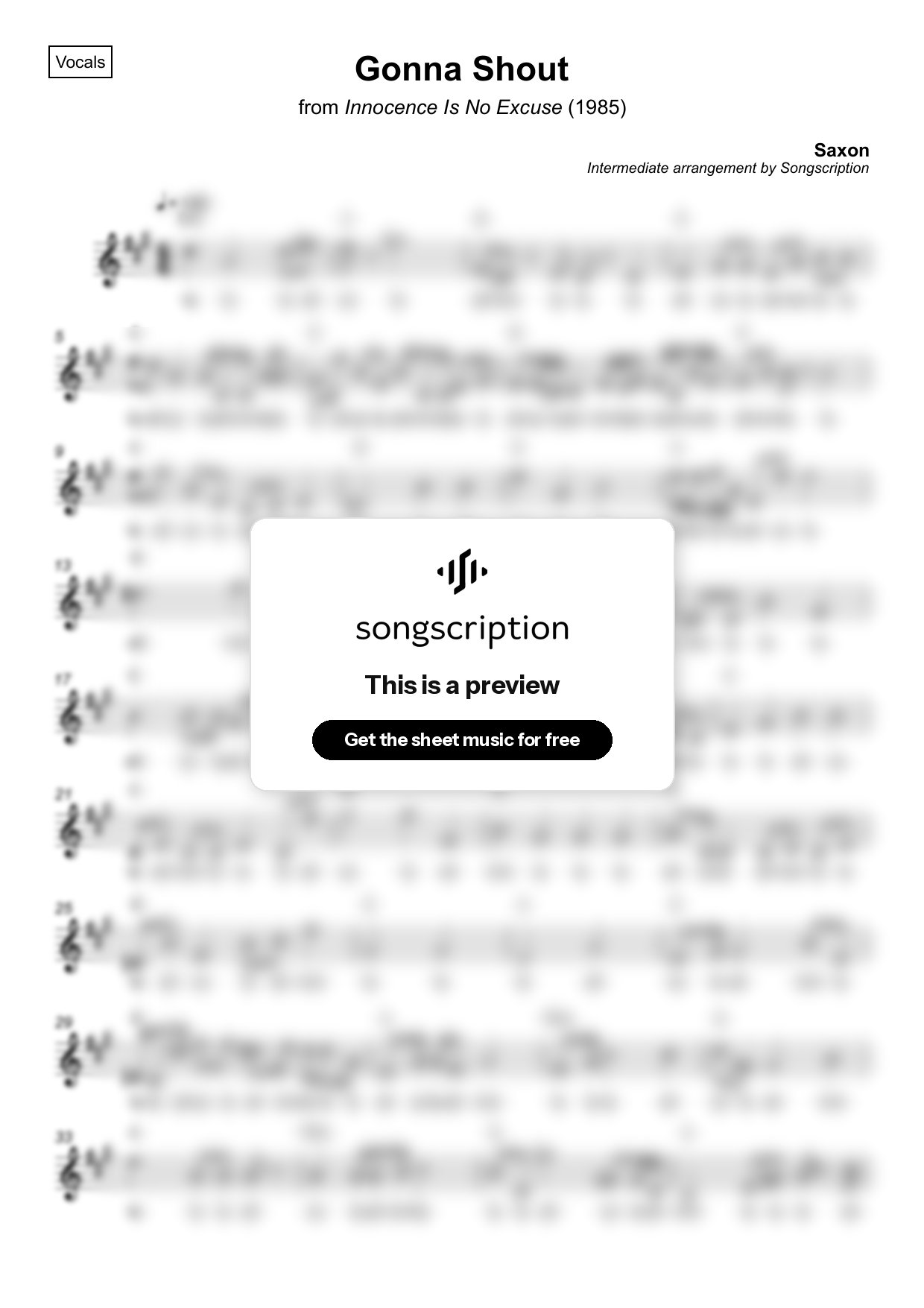 Intermediate Vocals Sheet Music for "Gonna Shout" by Saxon