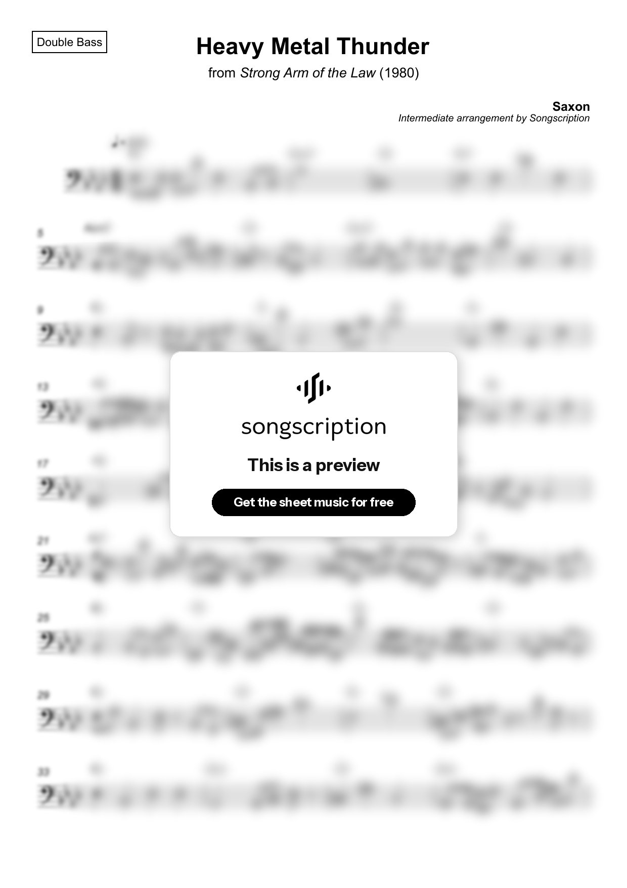 Intermediate Double Bass Sheet Music for "Heavy Metal Thunder" by Saxon