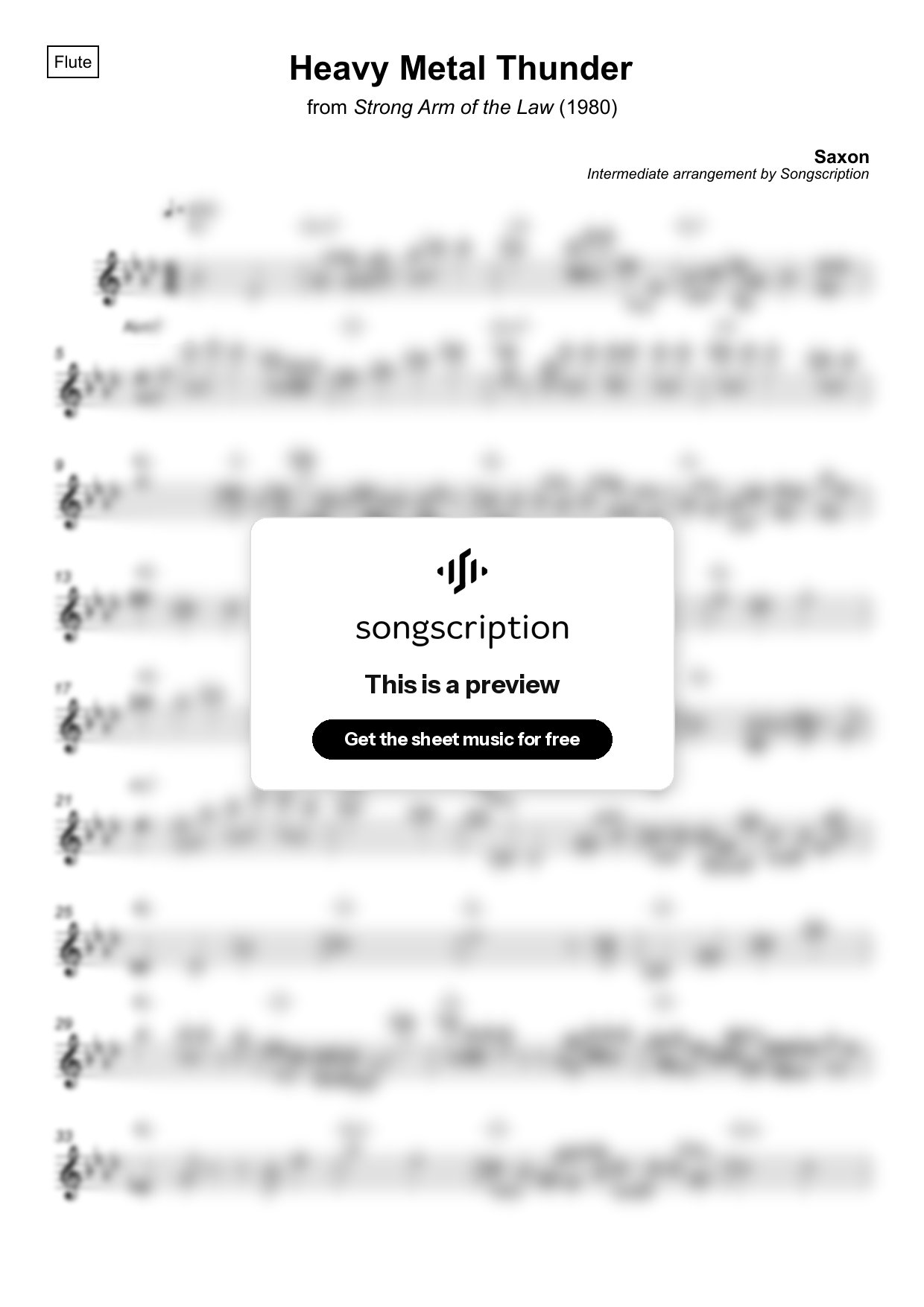 Intermediate Flute Sheet Music for "Heavy Metal Thunder" by Saxon