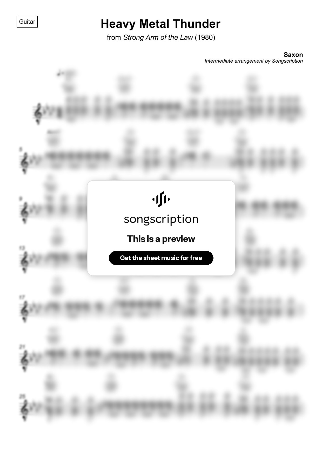 Intermediate Acoustic Guitar Sheet Music for "Heavy Metal Thunder" by Saxon