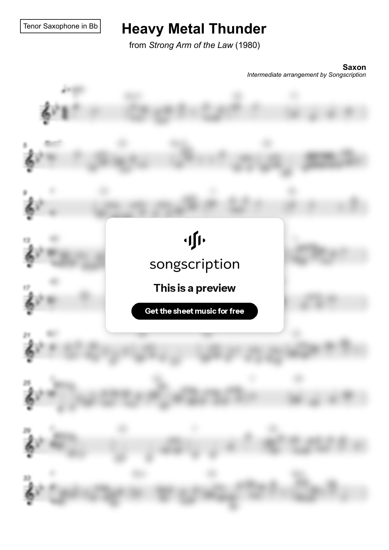 Intermediate Tenor Sax Sheet Music for "Heavy Metal Thunder" by Saxon