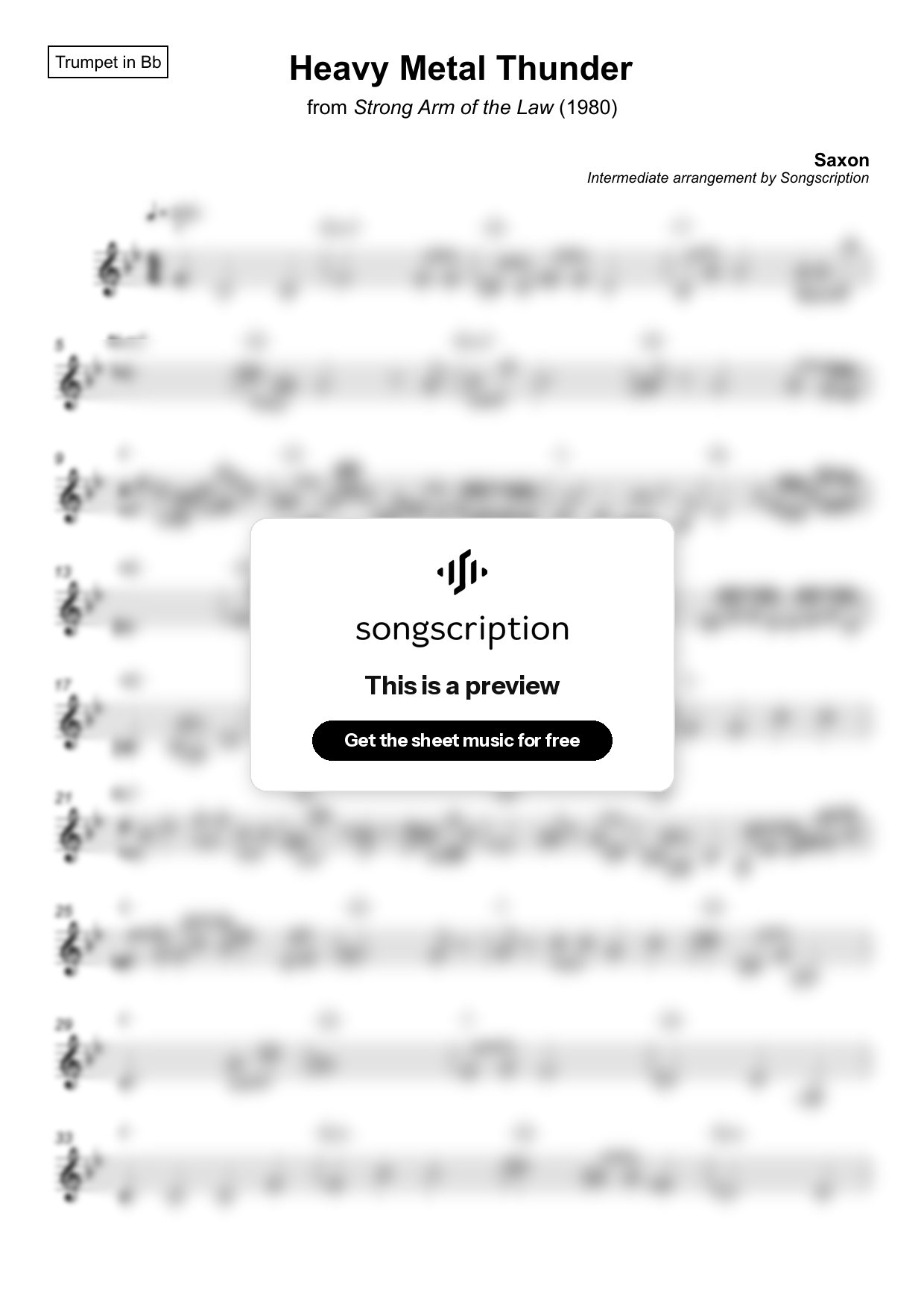Intermediate Trumpet Sheet Music for "Heavy Metal Thunder" by Saxon