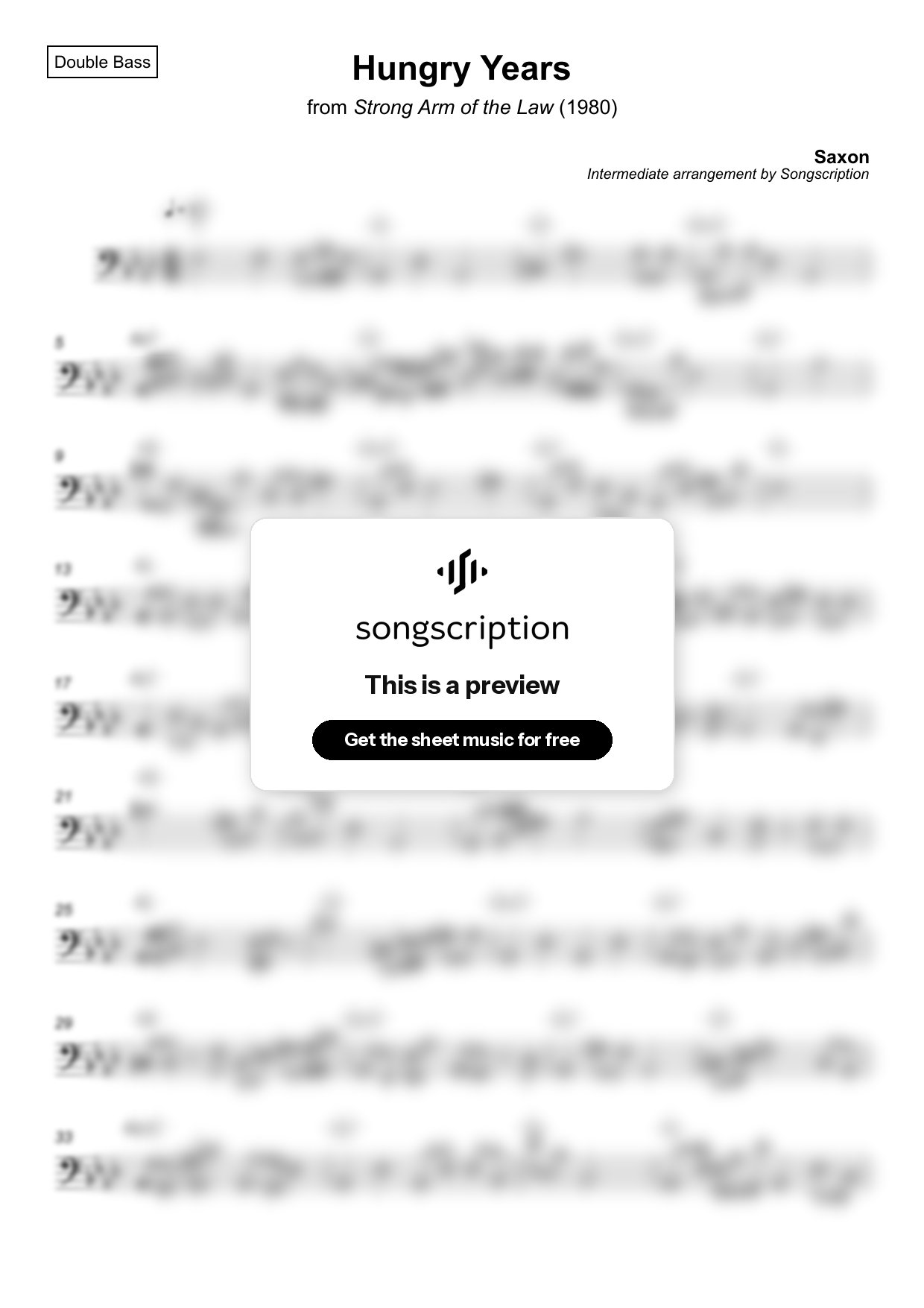 Intermediate Double Bass Sheet Music for "Hungry Years" by Saxon