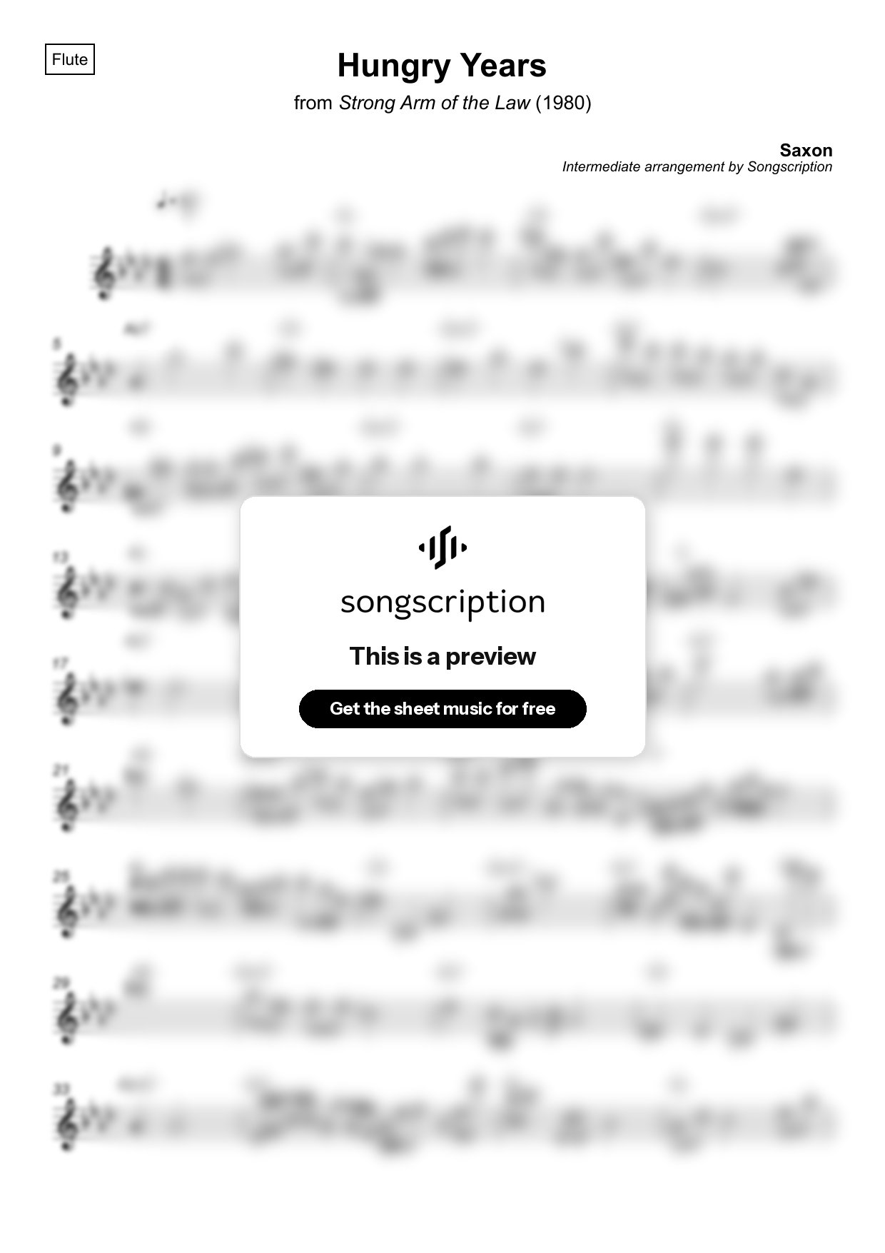 Intermediate Flute Sheet Music for "Hungry Years" by Saxon