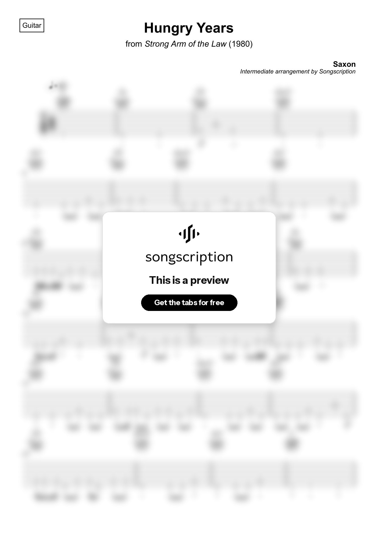 Intermediate Acoustic Guitar Tabs for "Hungry Years" by Saxon