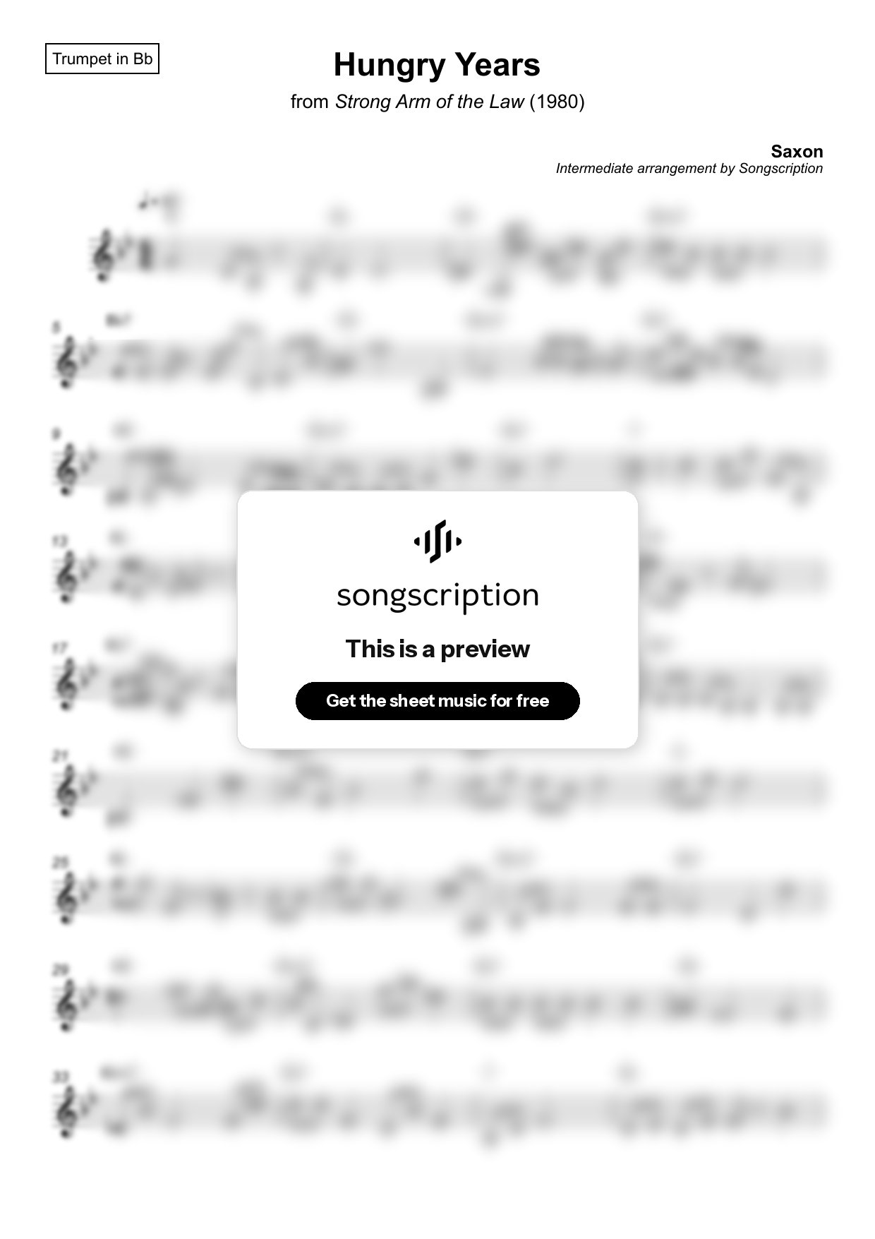 Intermediate Trumpet Sheet Music for "Hungry Years" by Saxon