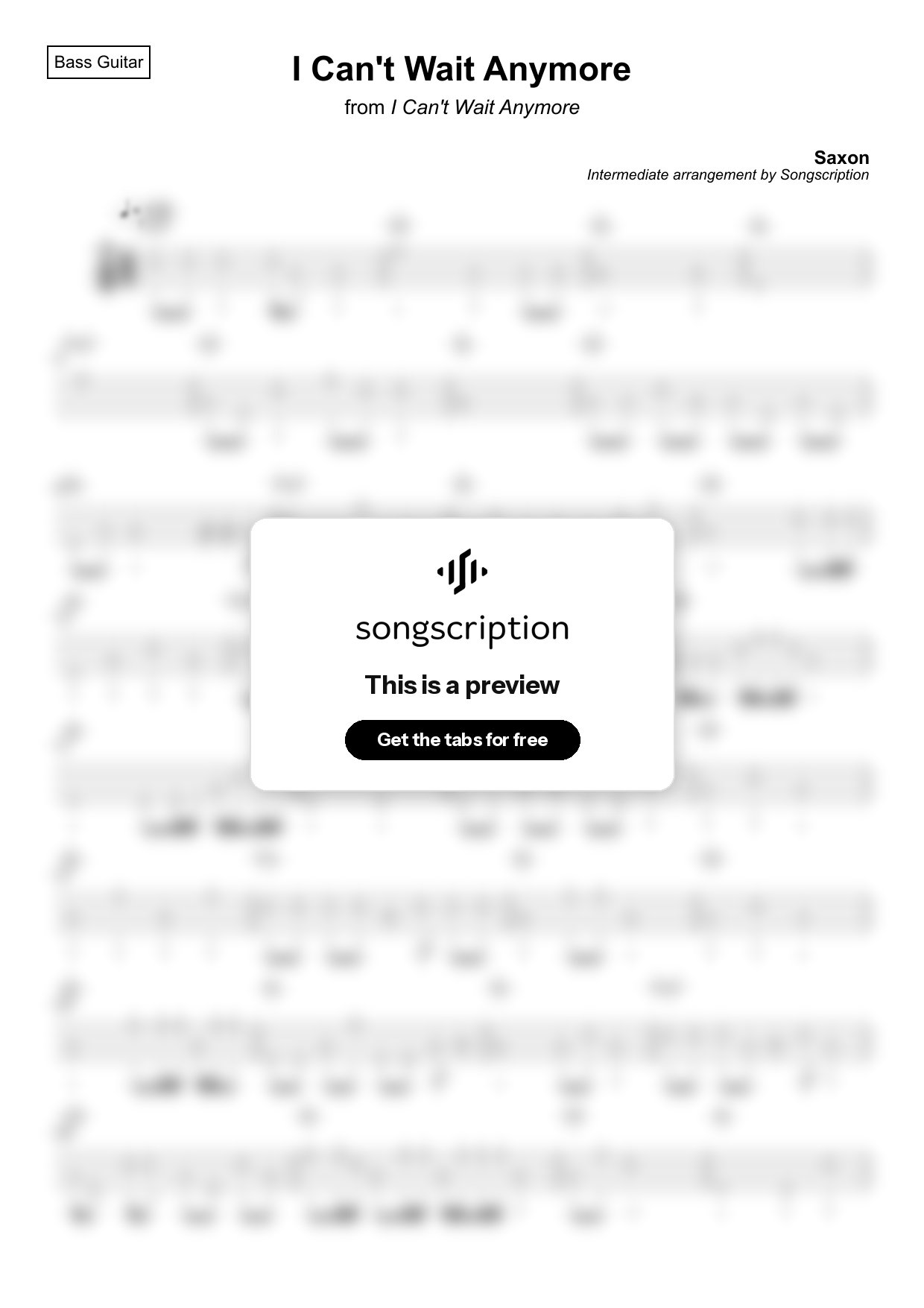 Intermediate Bass Guitar Tabs for "I Can't Wait Anymore" by Saxon