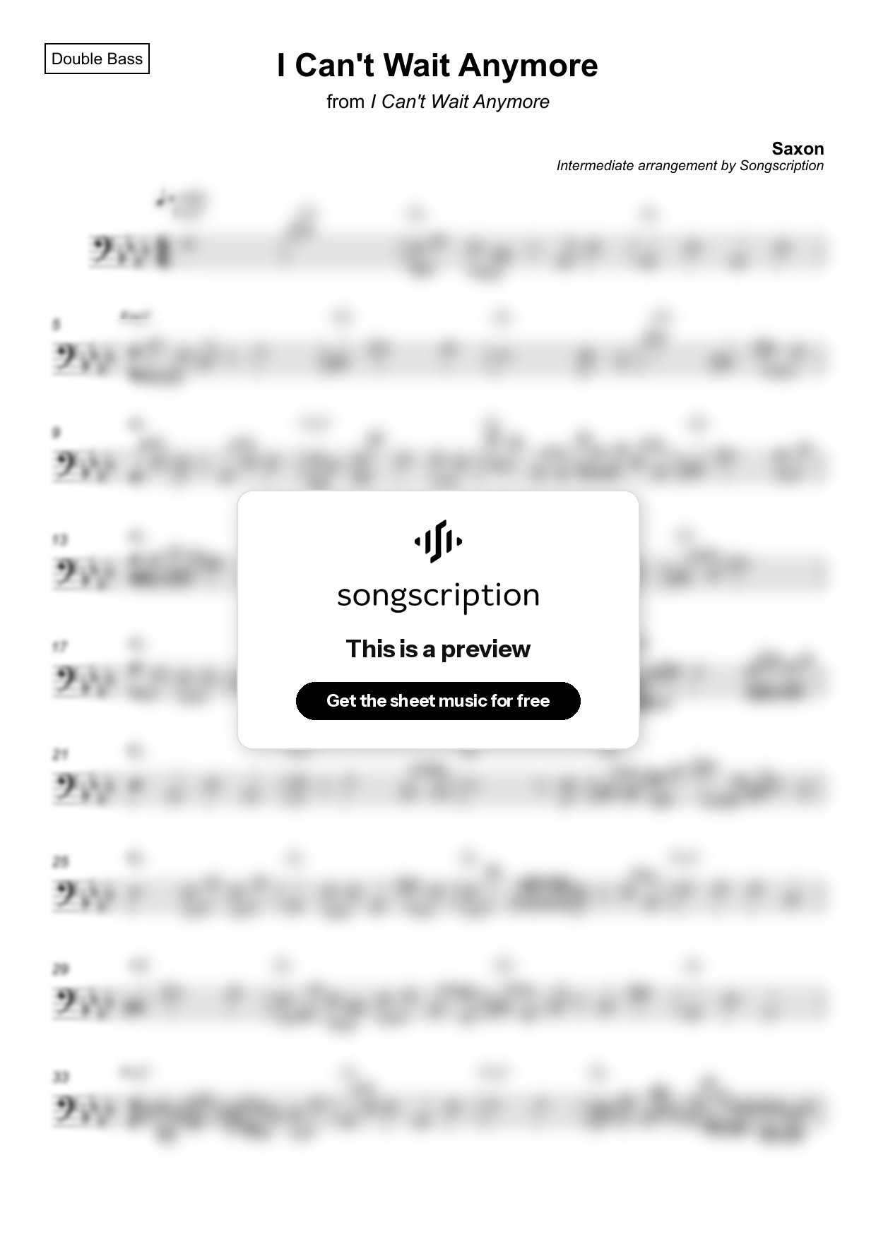 Intermediate Double Bass Sheet Music for "I Can't Wait Anymore" by Saxon