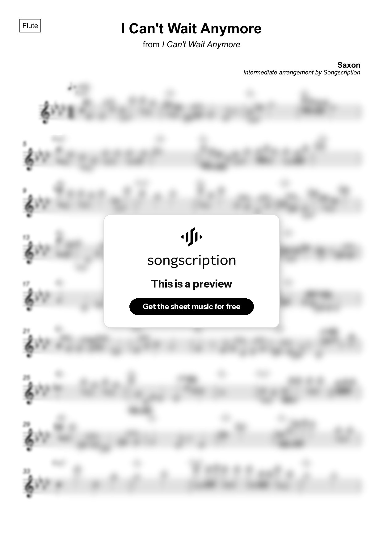 Intermediate Flute Sheet Music for "I Can't Wait Anymore" by Saxon