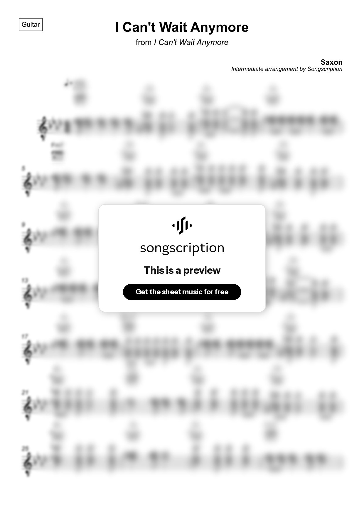 Intermediate Acoustic Guitar Sheet Music for "I Can't Wait Anymore" by Saxon