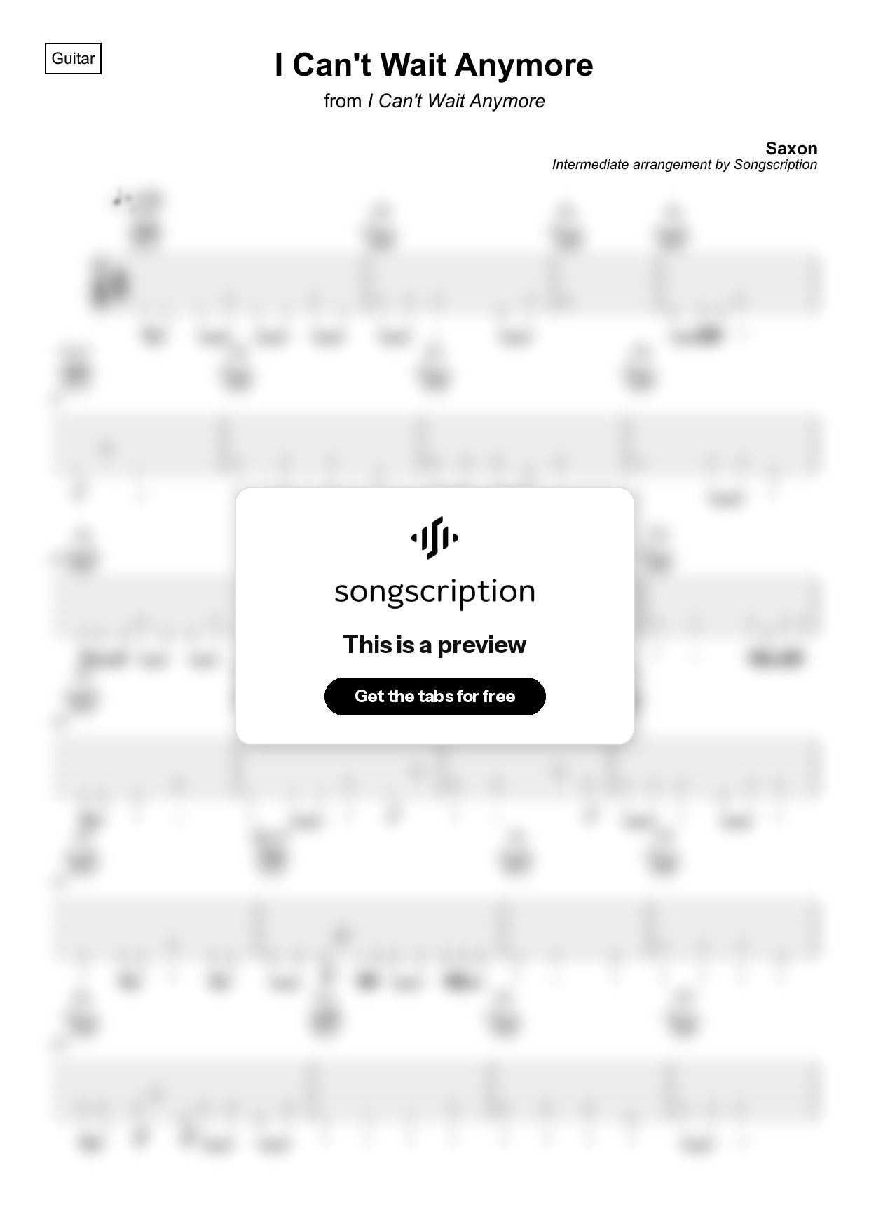 Intermediate Acoustic Guitar Tabs for "I Can't Wait Anymore" by Saxon