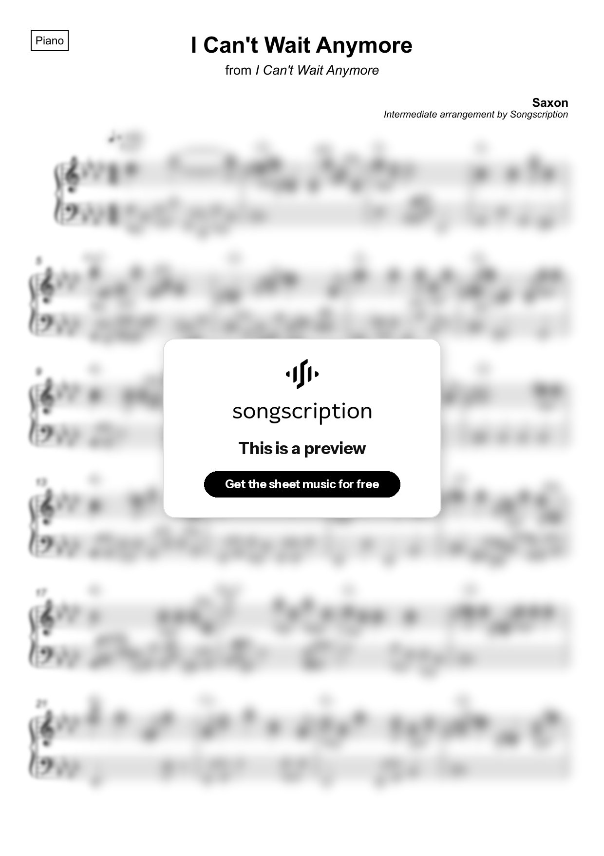 Intermediate Piano Sheet Music for "I Can't Wait Anymore" by Saxon