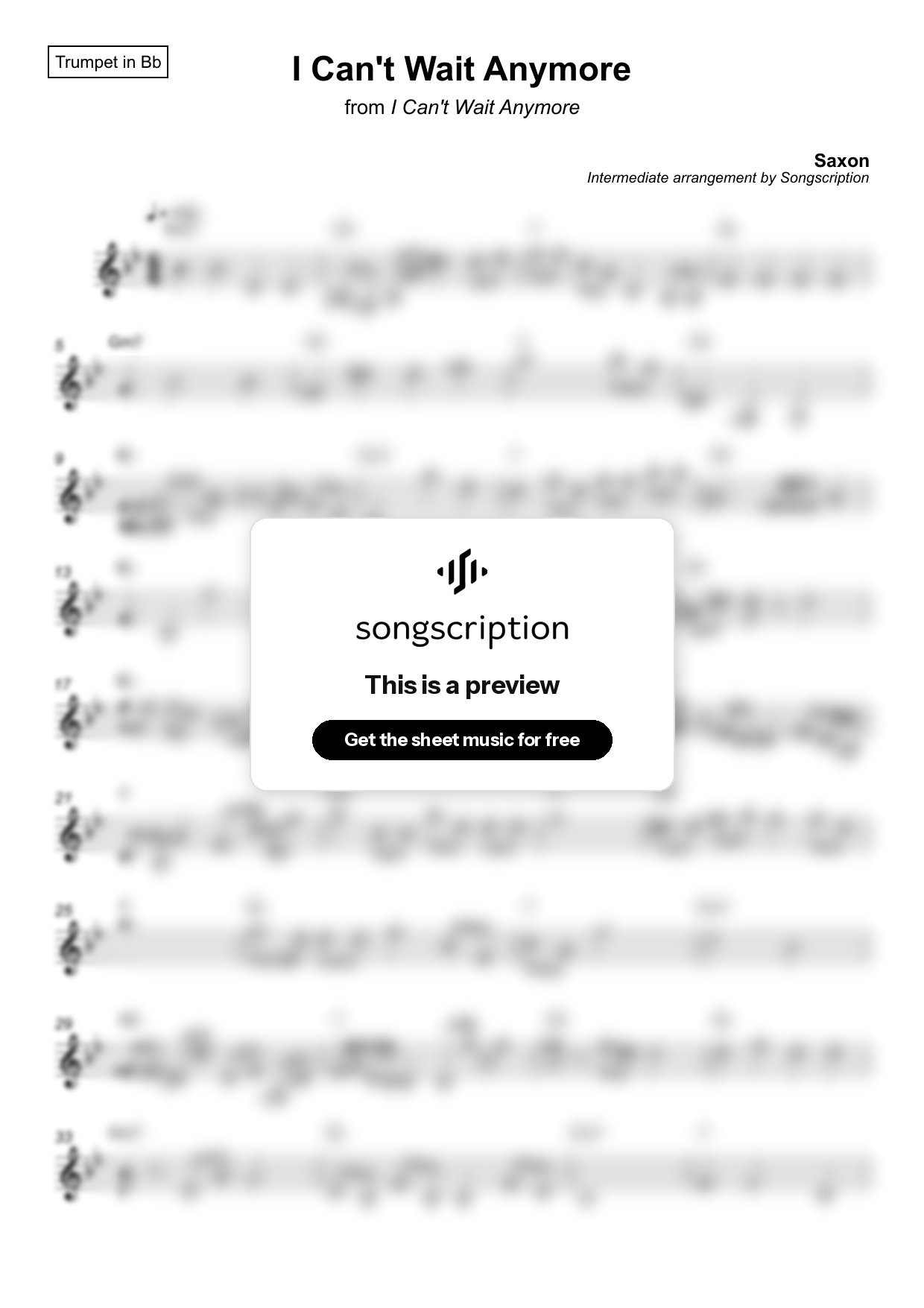 Intermediate Trumpet Sheet Music for "I Can't Wait Anymore" by Saxon