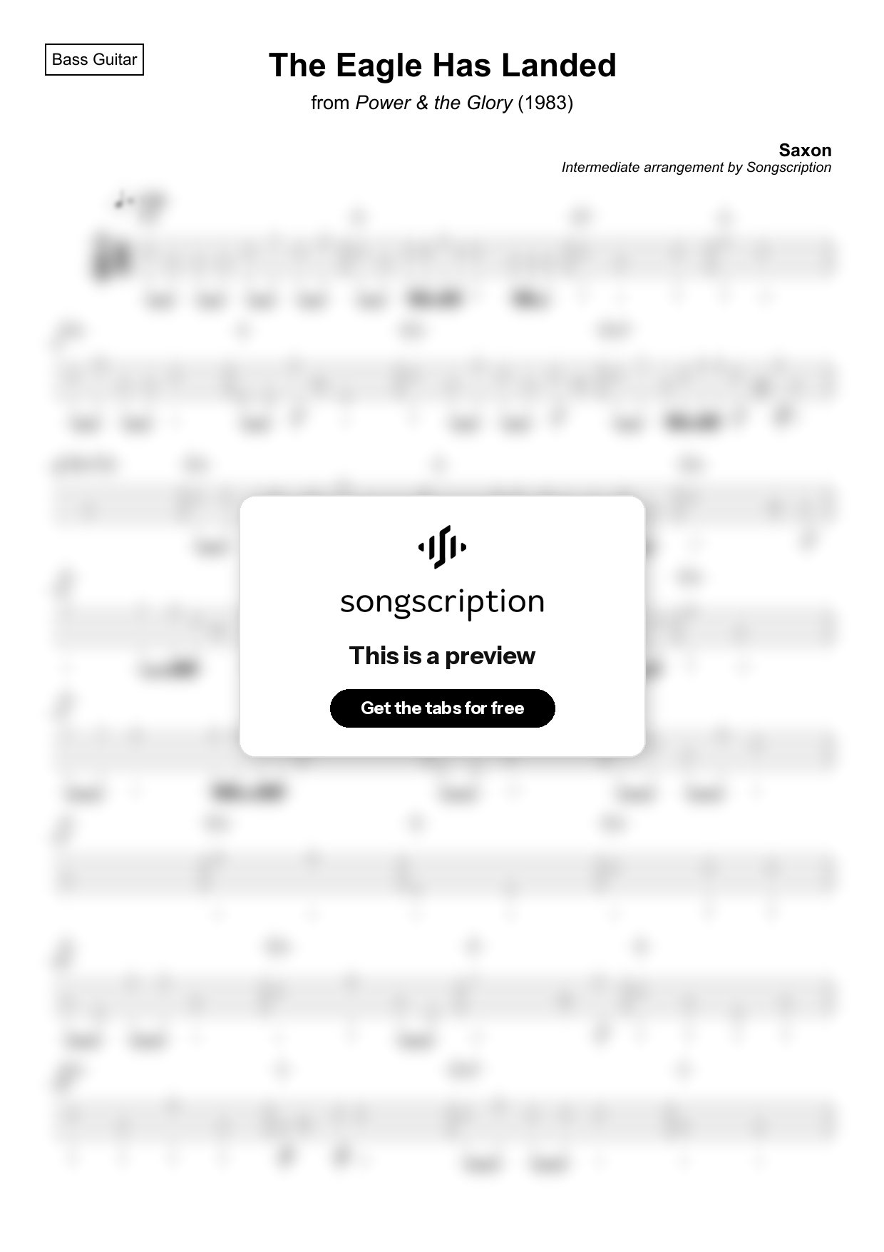 Intermediate Bass Guitar Tabs for "The Eagle Has Landed" by Saxon