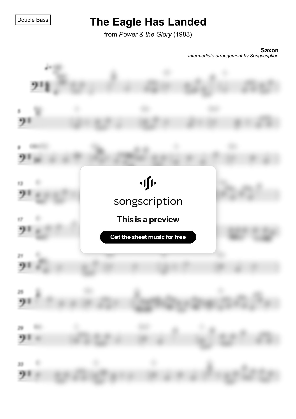 Intermediate Double Bass Sheet Music for "The Eagle Has Landed" by Saxon