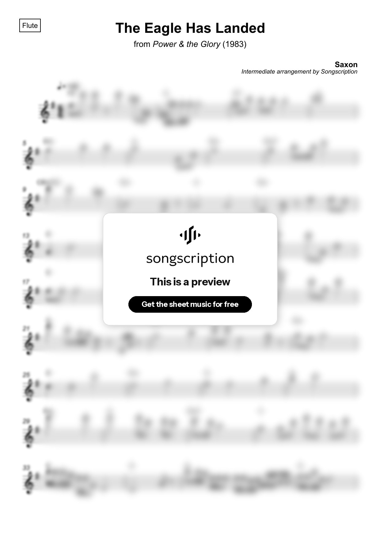 Intermediate Flute Sheet Music for "The Eagle Has Landed" by Saxon