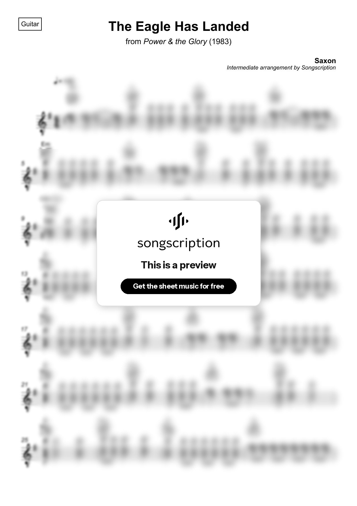 Intermediate Acoustic Guitar Sheet Music for "The Eagle Has Landed" by Saxon