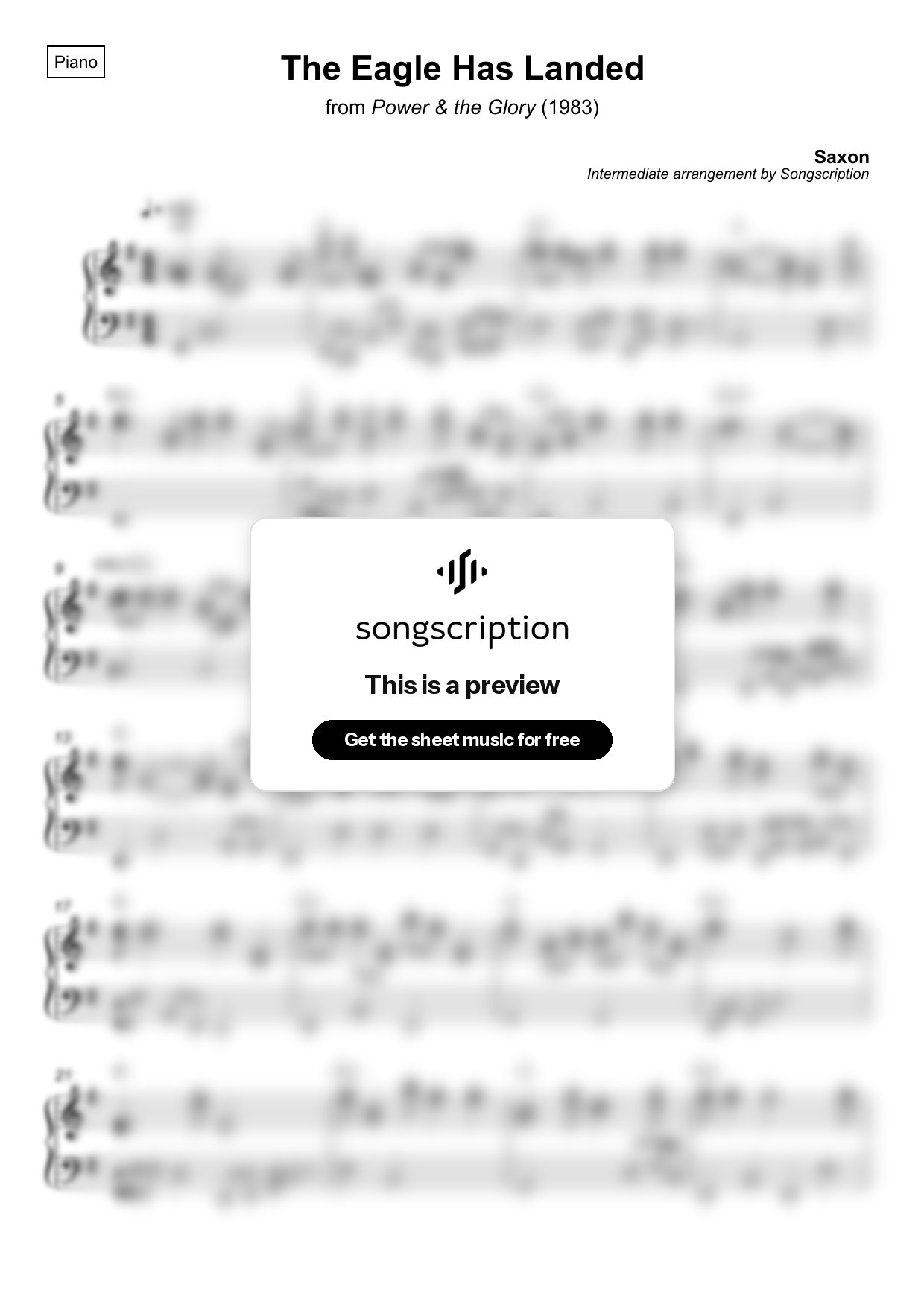 Intermediate Piano Sheet Music for "The Eagle Has Landed" by Saxon