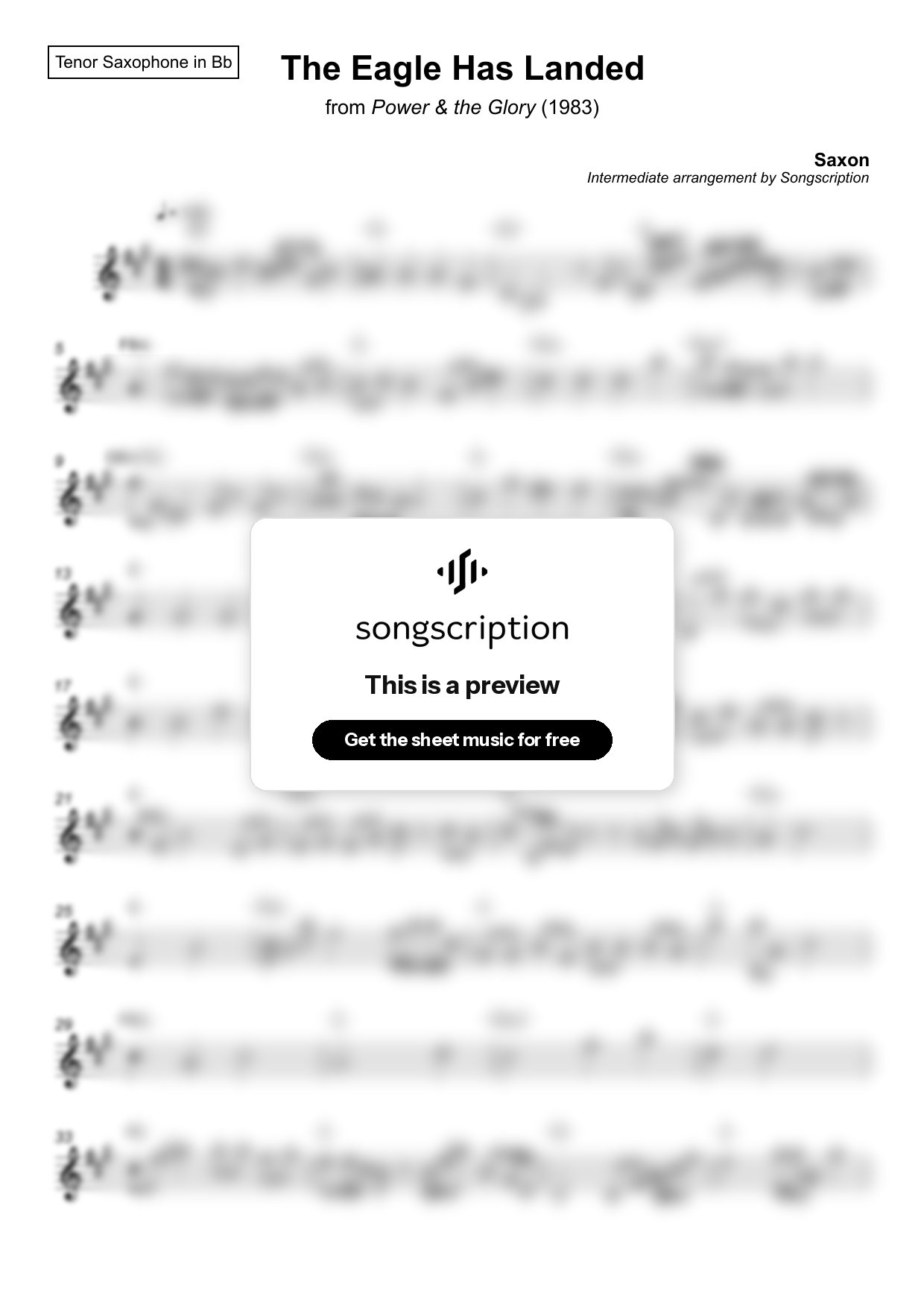 Intermediate Tenor Sax Sheet Music for "The Eagle Has Landed" by Saxon