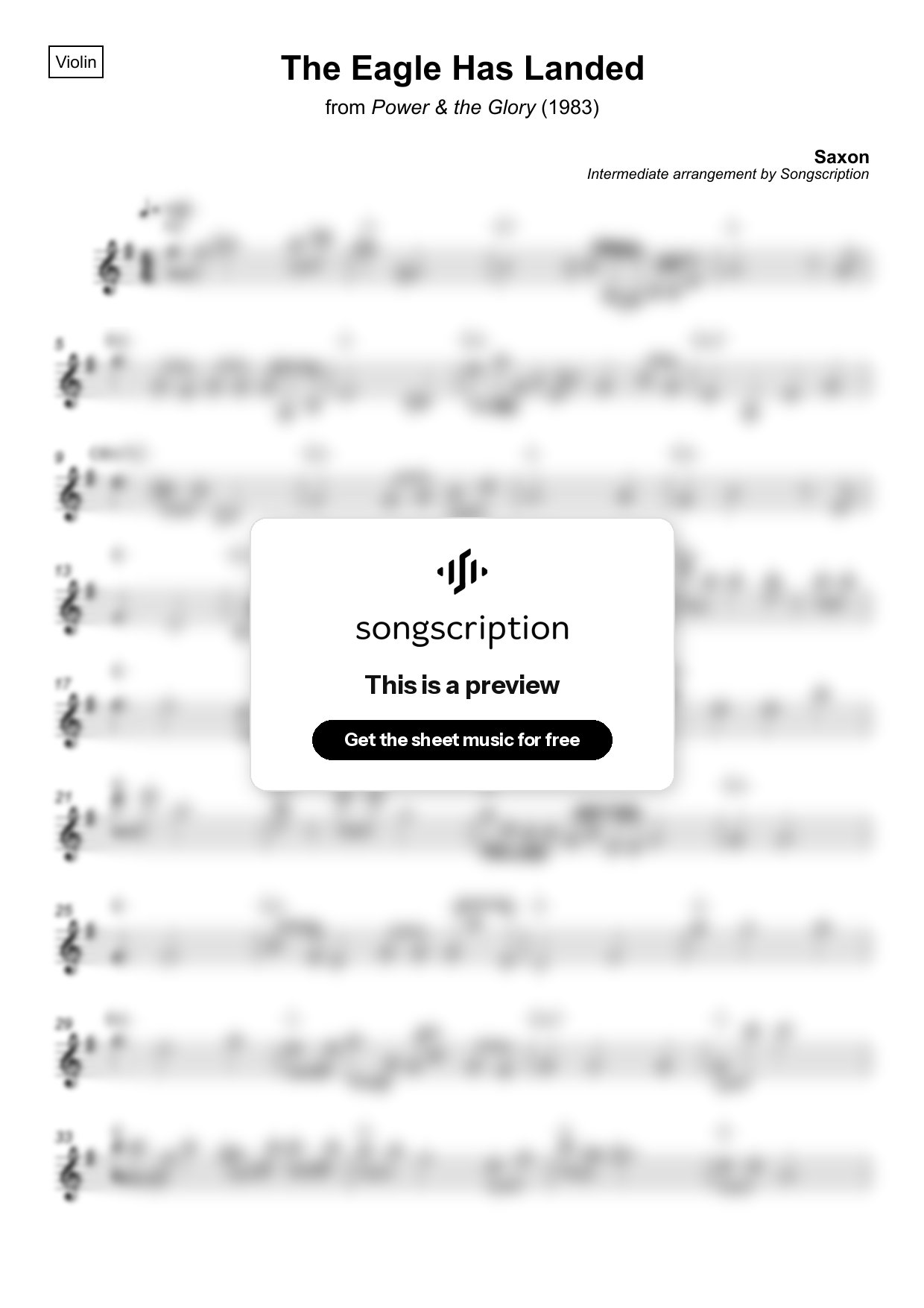 Intermediate Violin Sheet Music for "The Eagle Has Landed" by Saxon