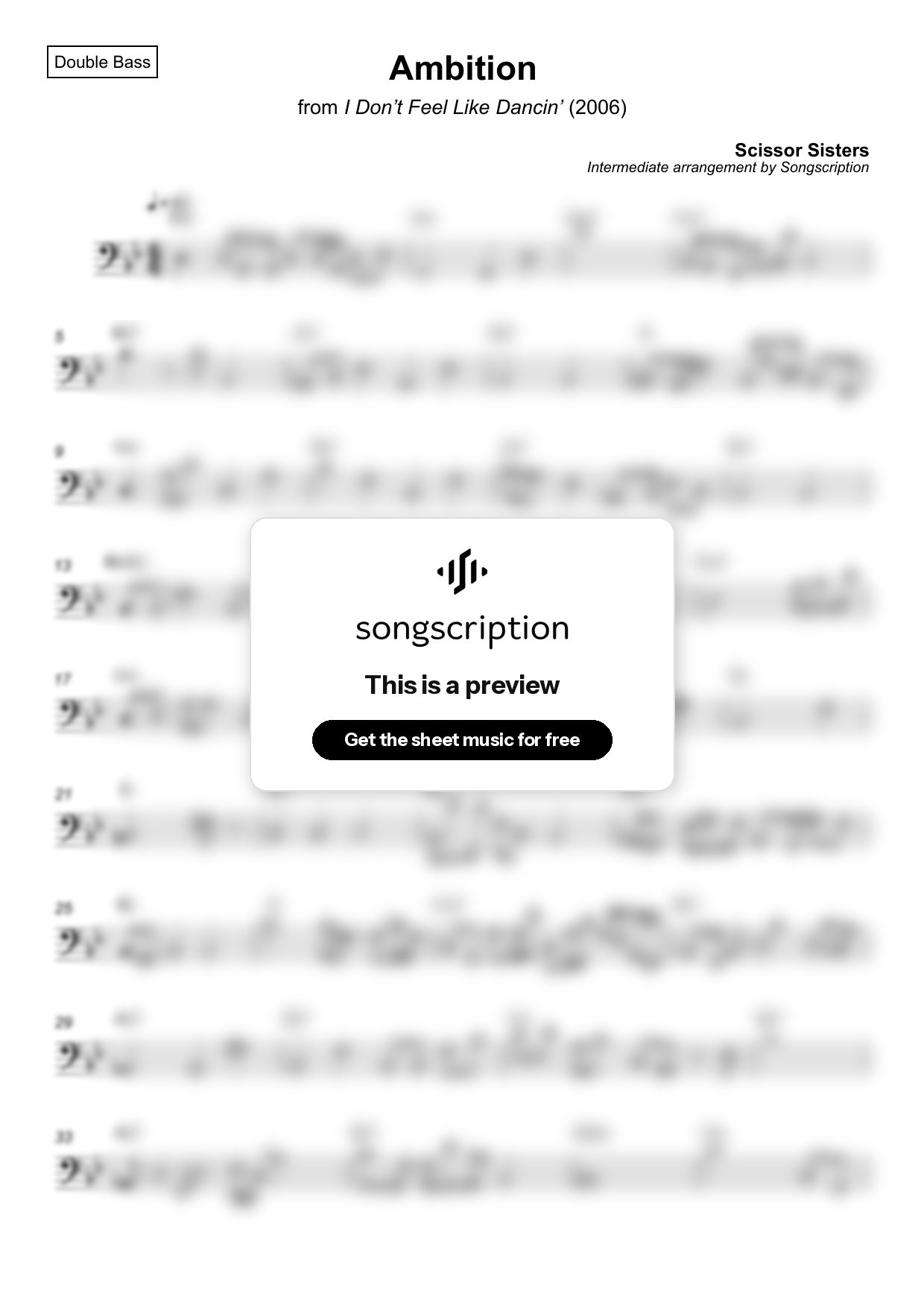 Intermediate Double Bass Sheet Music for "Ambition" by Scissor Sisters
