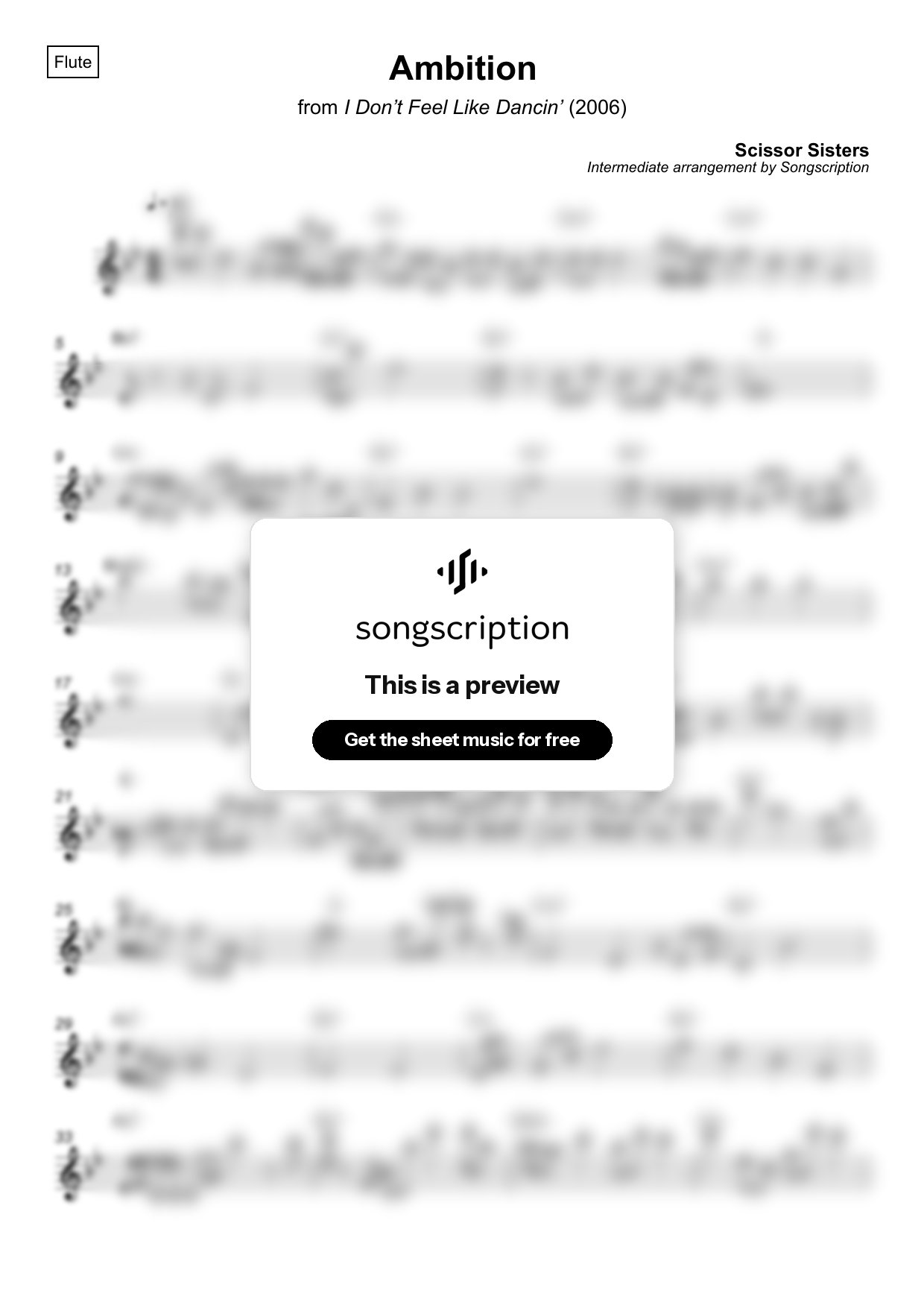 Intermediate Flute Sheet Music for "Ambition" by Scissor Sisters