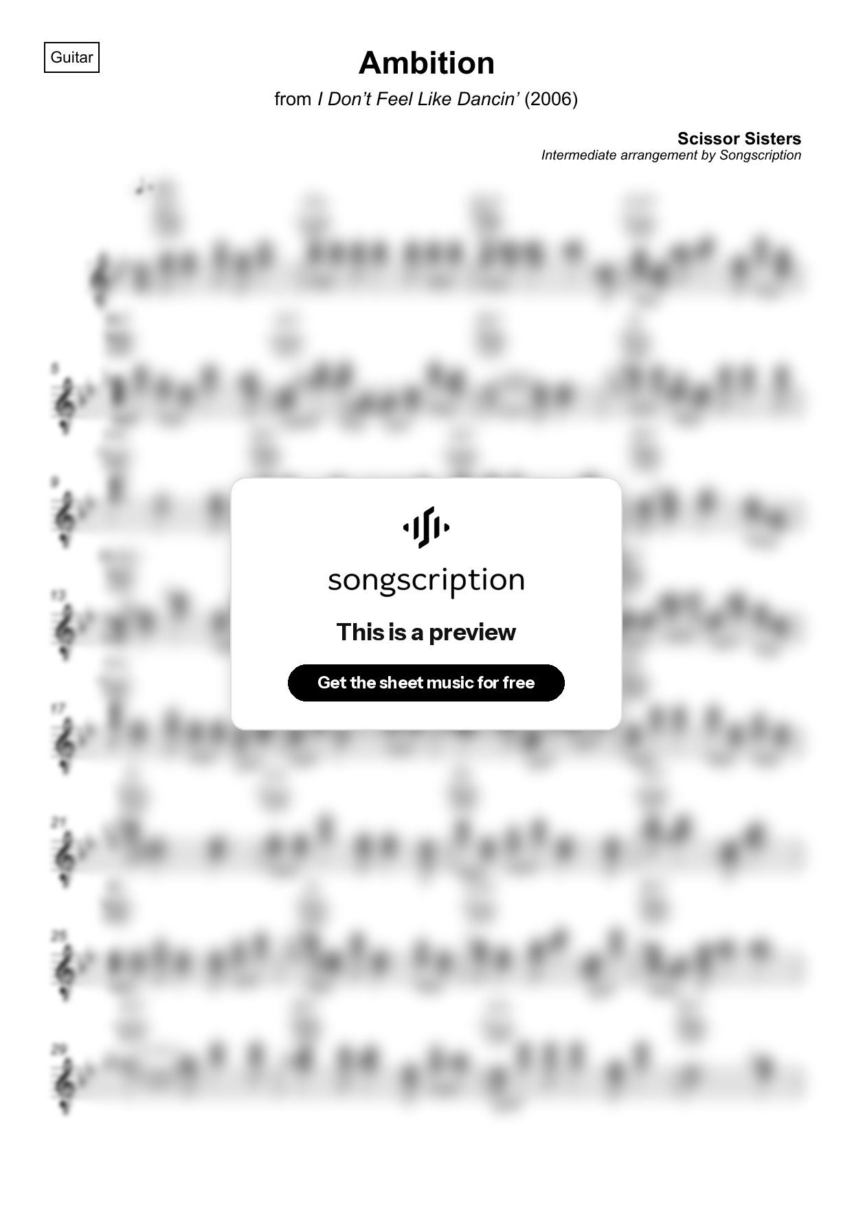 Intermediate Acoustic Guitar Sheet Music for "Ambition" by Scissor Sisters