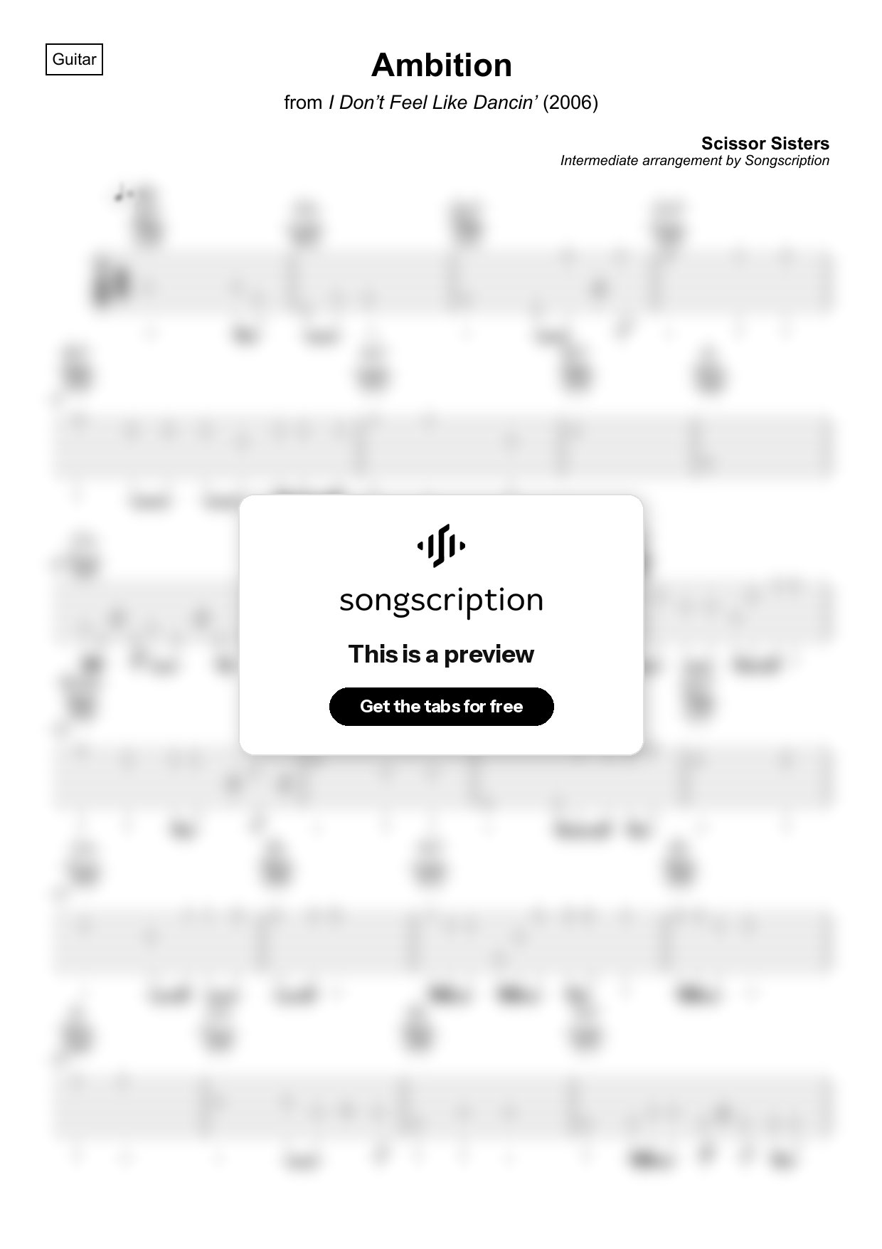 Intermediate Acoustic Guitar Tabs for "Ambition" by Scissor Sisters