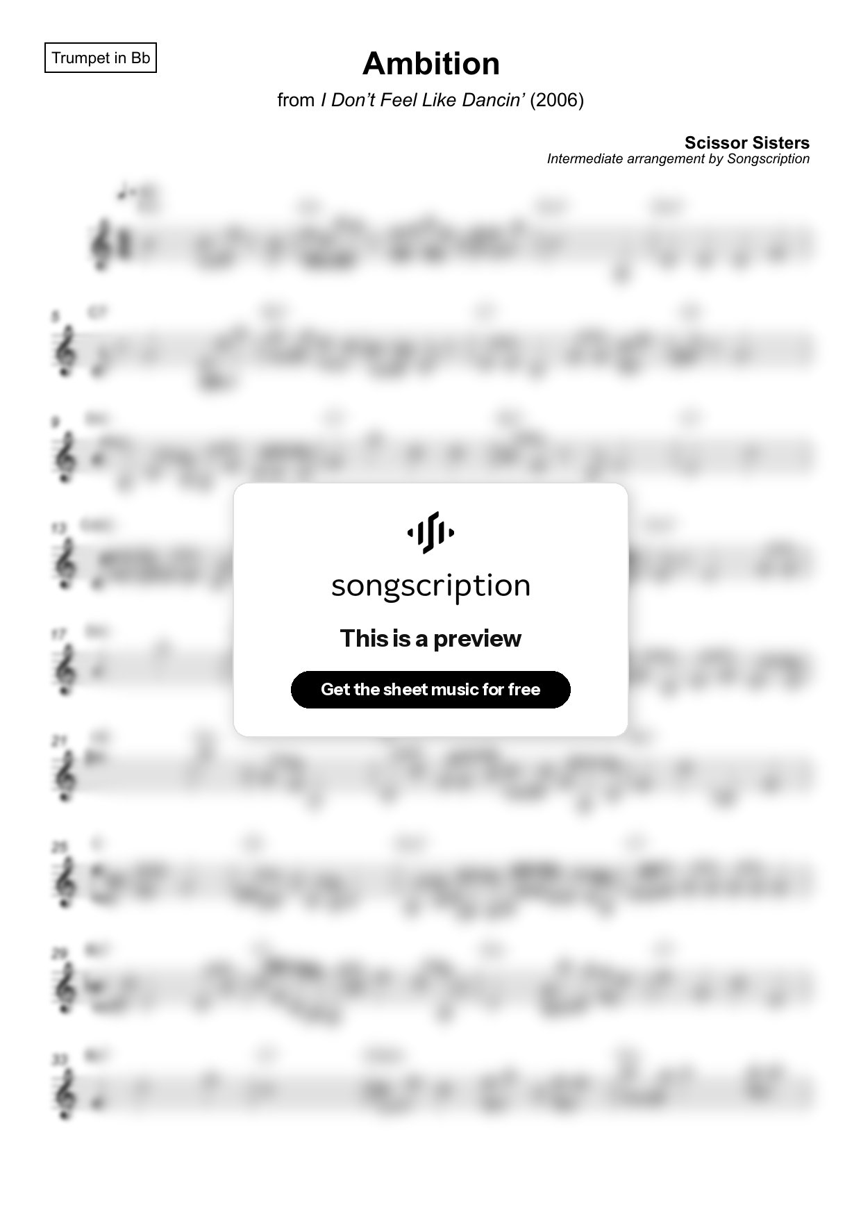 Intermediate Trumpet Sheet Music for "Ambition" by Scissor Sisters