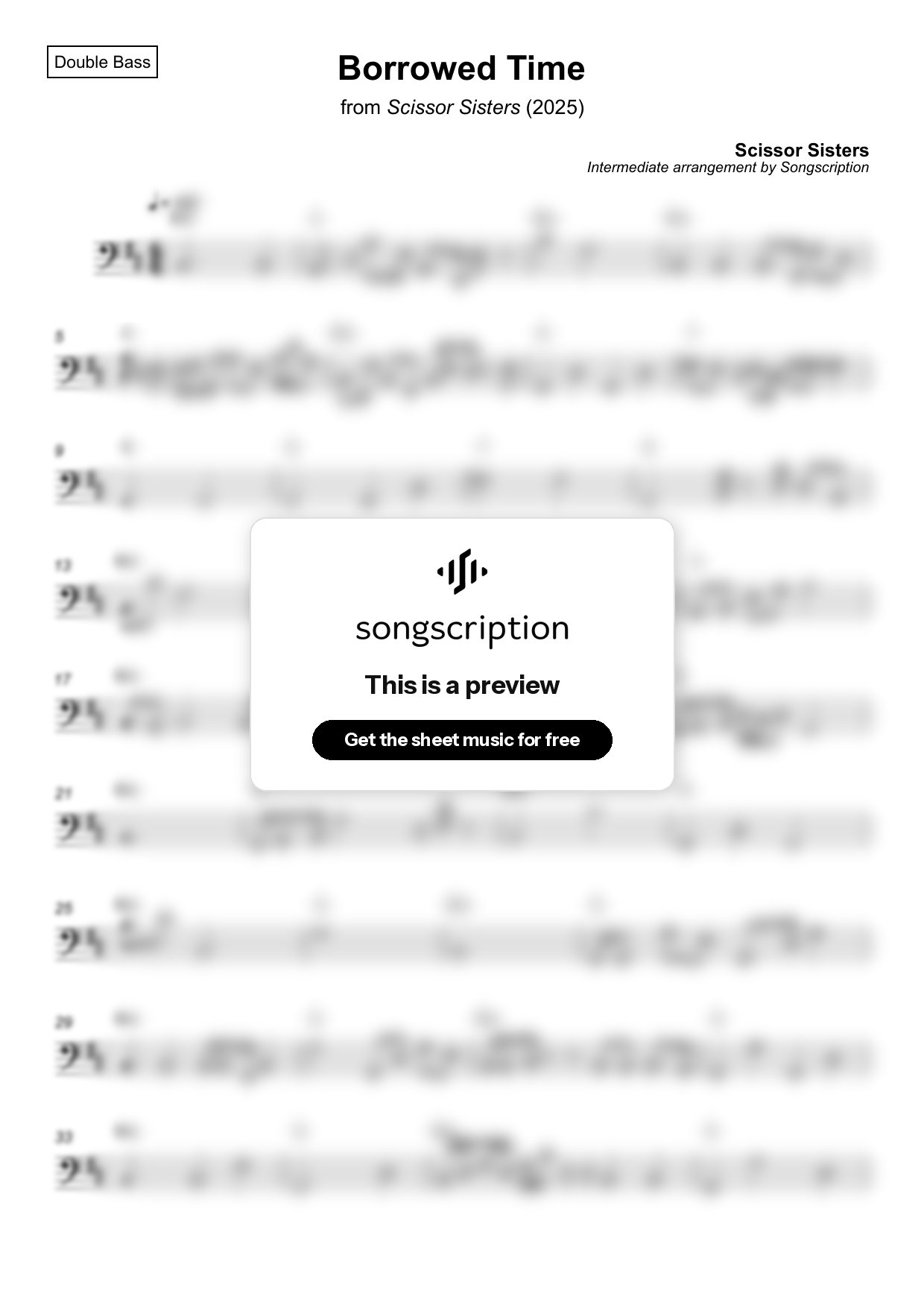 Intermediate Double Bass Sheet Music for "Borrowed Time" by Scissor Sisters