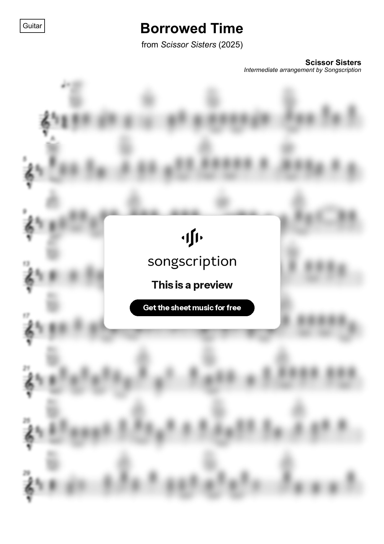 Intermediate Acoustic Guitar Sheet Music for "Borrowed Time" by Scissor Sisters