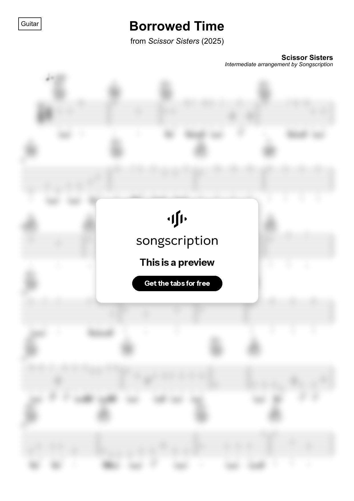 Intermediate Acoustic Guitar Tabs for "Borrowed Time" by Scissor Sisters