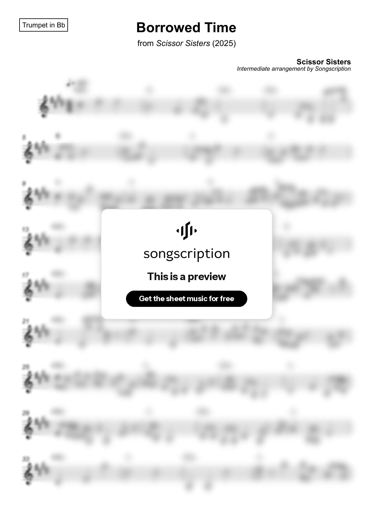 Intermediate Trumpet Sheet Music for "Borrowed Time" by Scissor Sisters