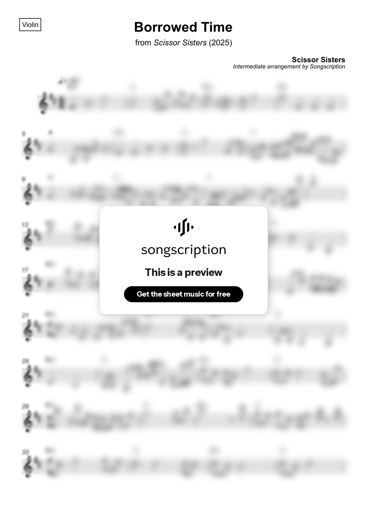 Intermediate Violin Sheet Music for "Borrowed Time" by Scissor Sisters