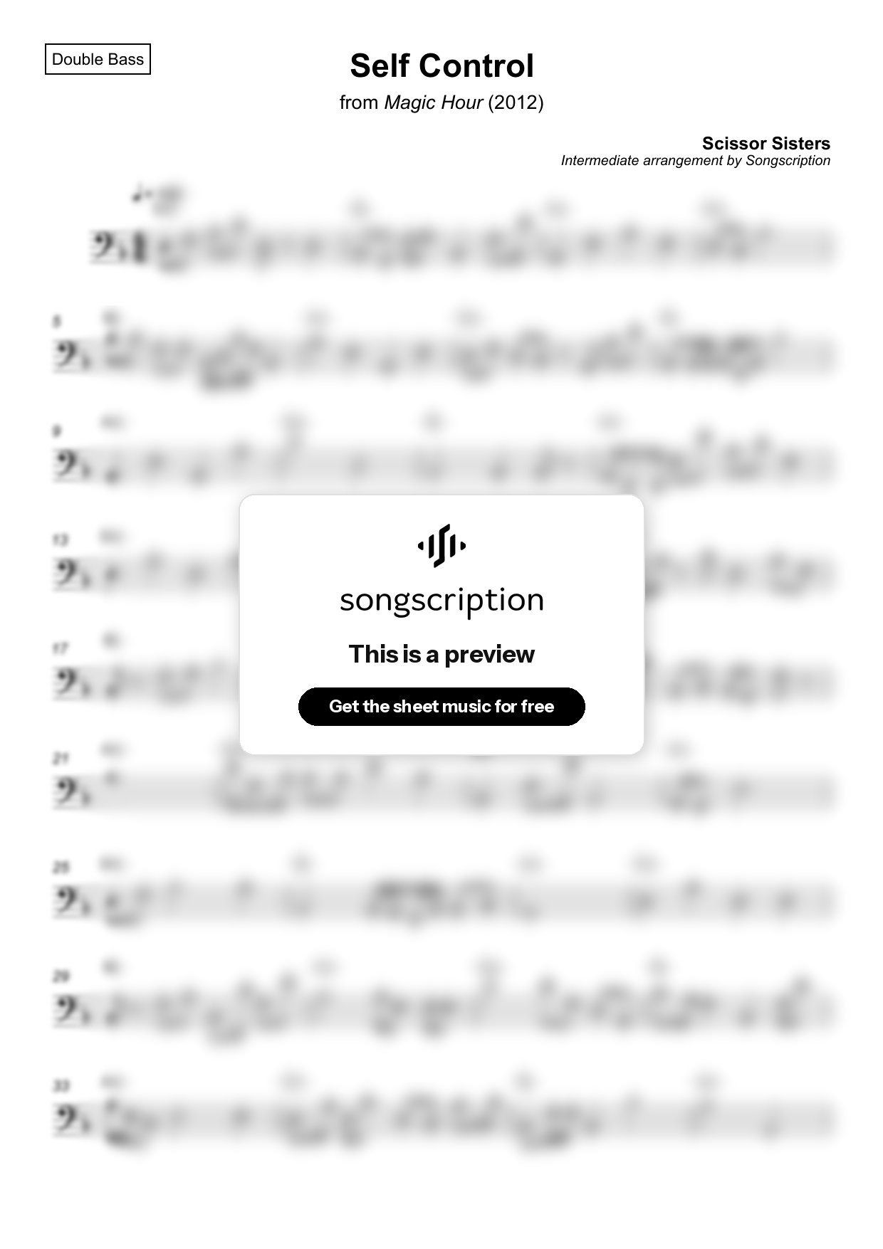 Intermediate Double Bass Sheet Music for "Self Control" by Scissor Sisters