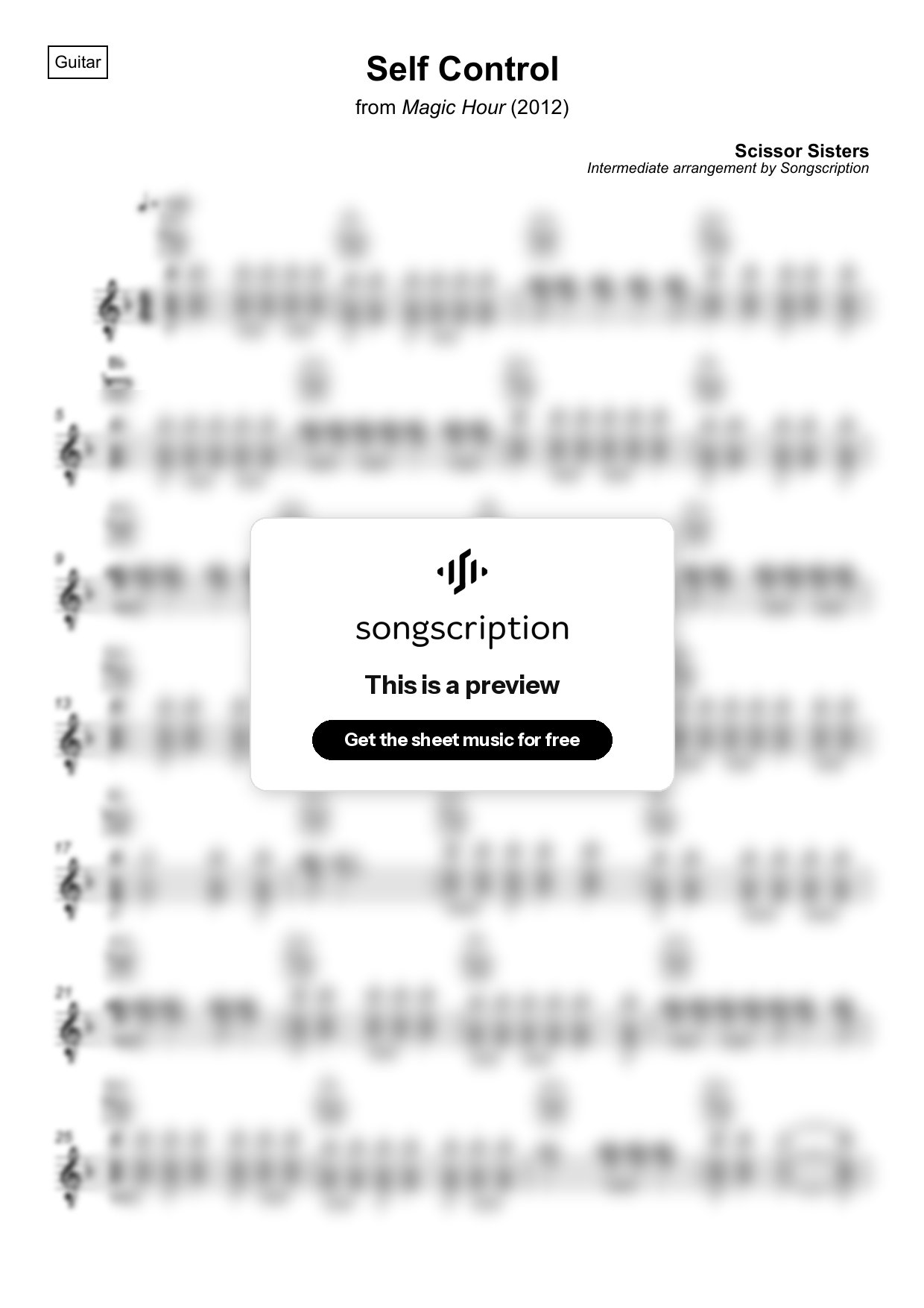 Intermediate Acoustic Guitar Sheet Music for "Self Control" by Scissor Sisters