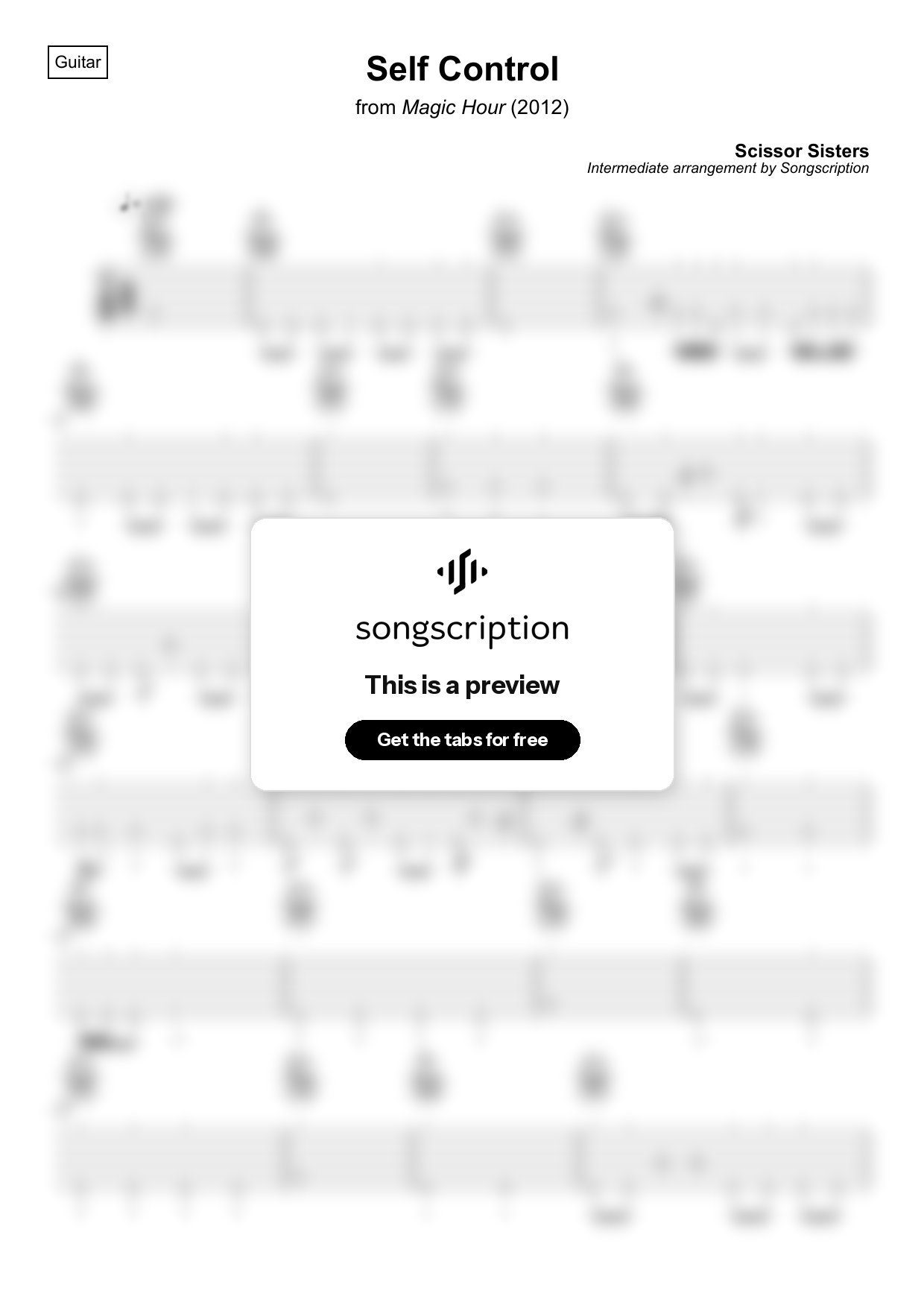 Intermediate Acoustic Guitar Tabs for "Self Control" by Scissor Sisters