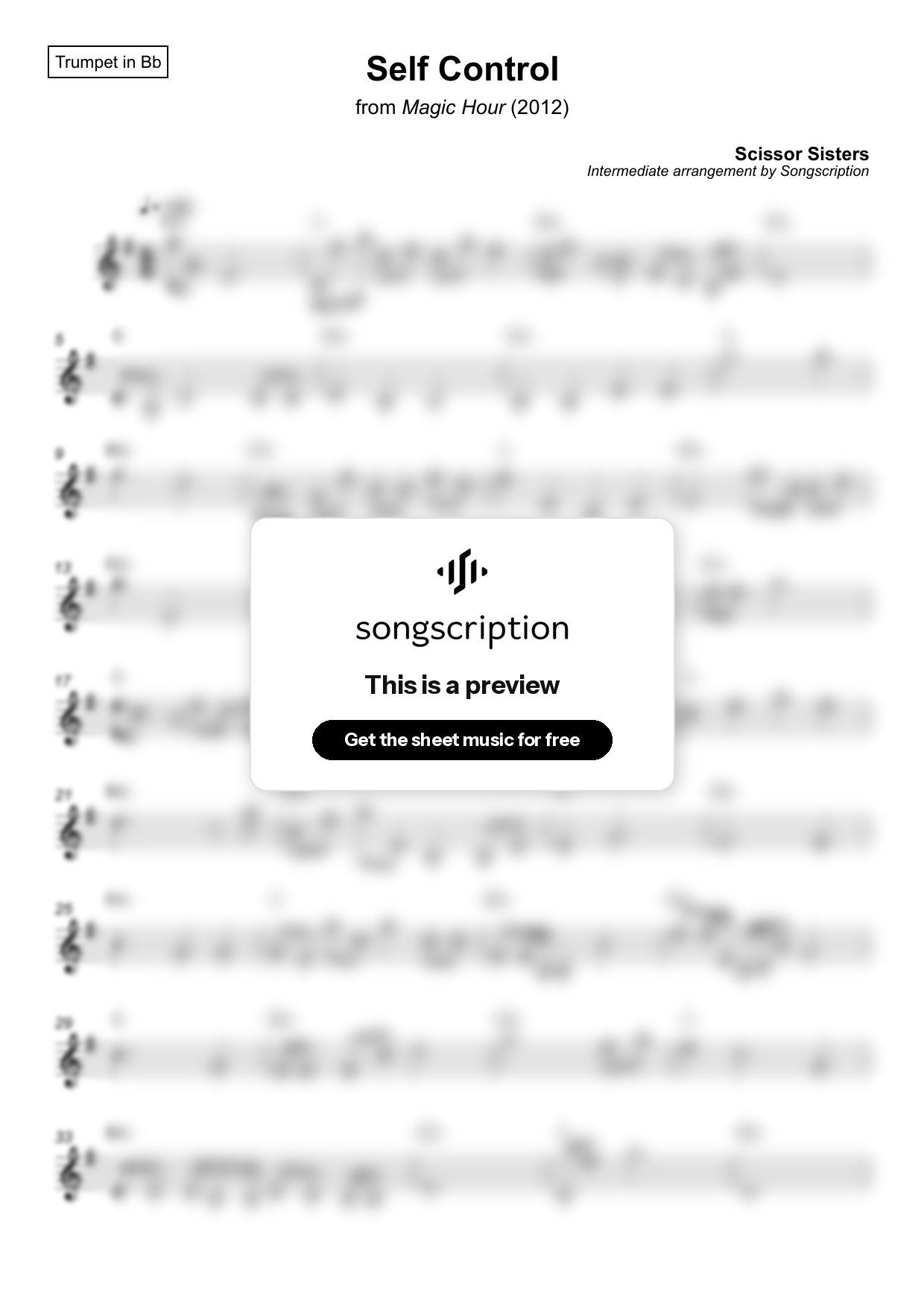 Intermediate Trumpet Sheet Music for "Self Control" by Scissor Sisters