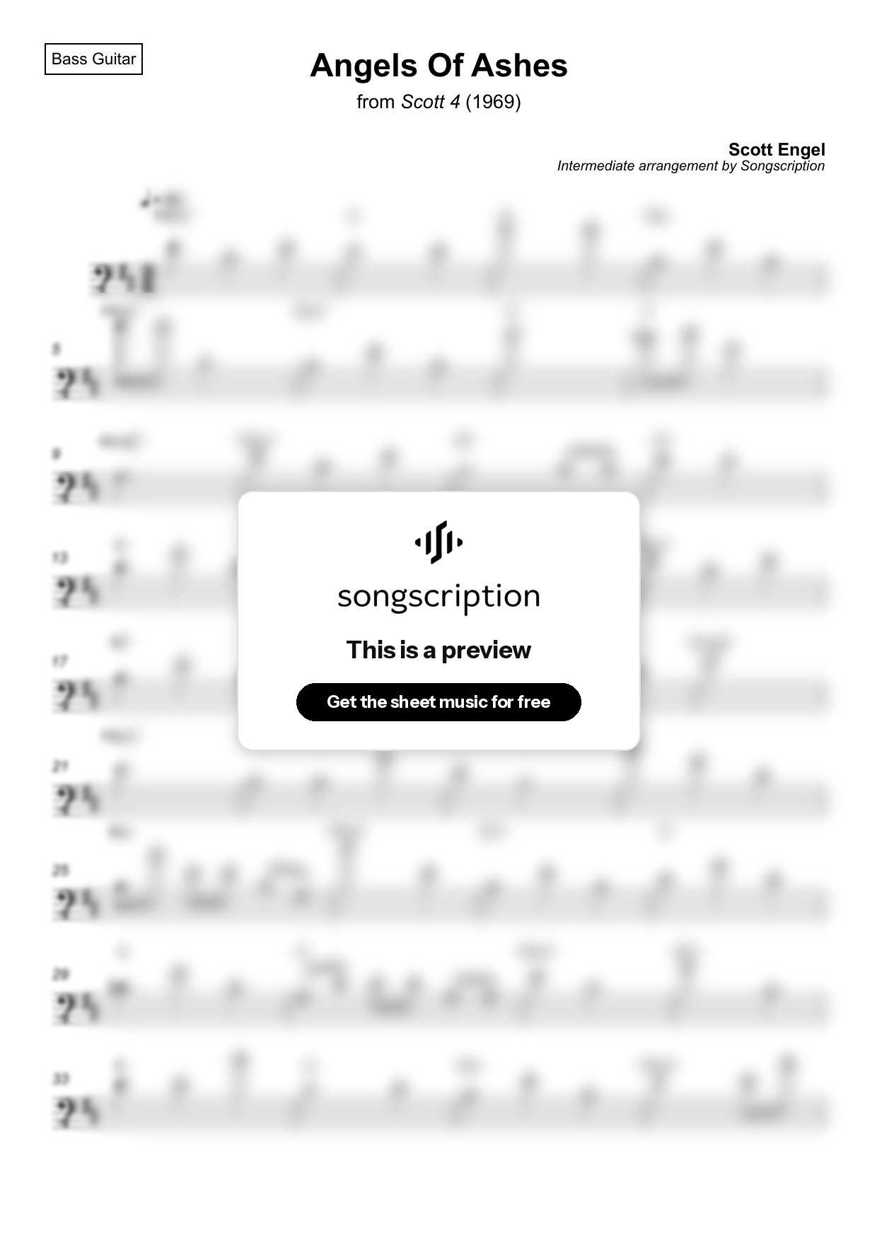 Intermediate Bass Guitar Sheet Music for "Angels Of Ashes" by Scott Engel