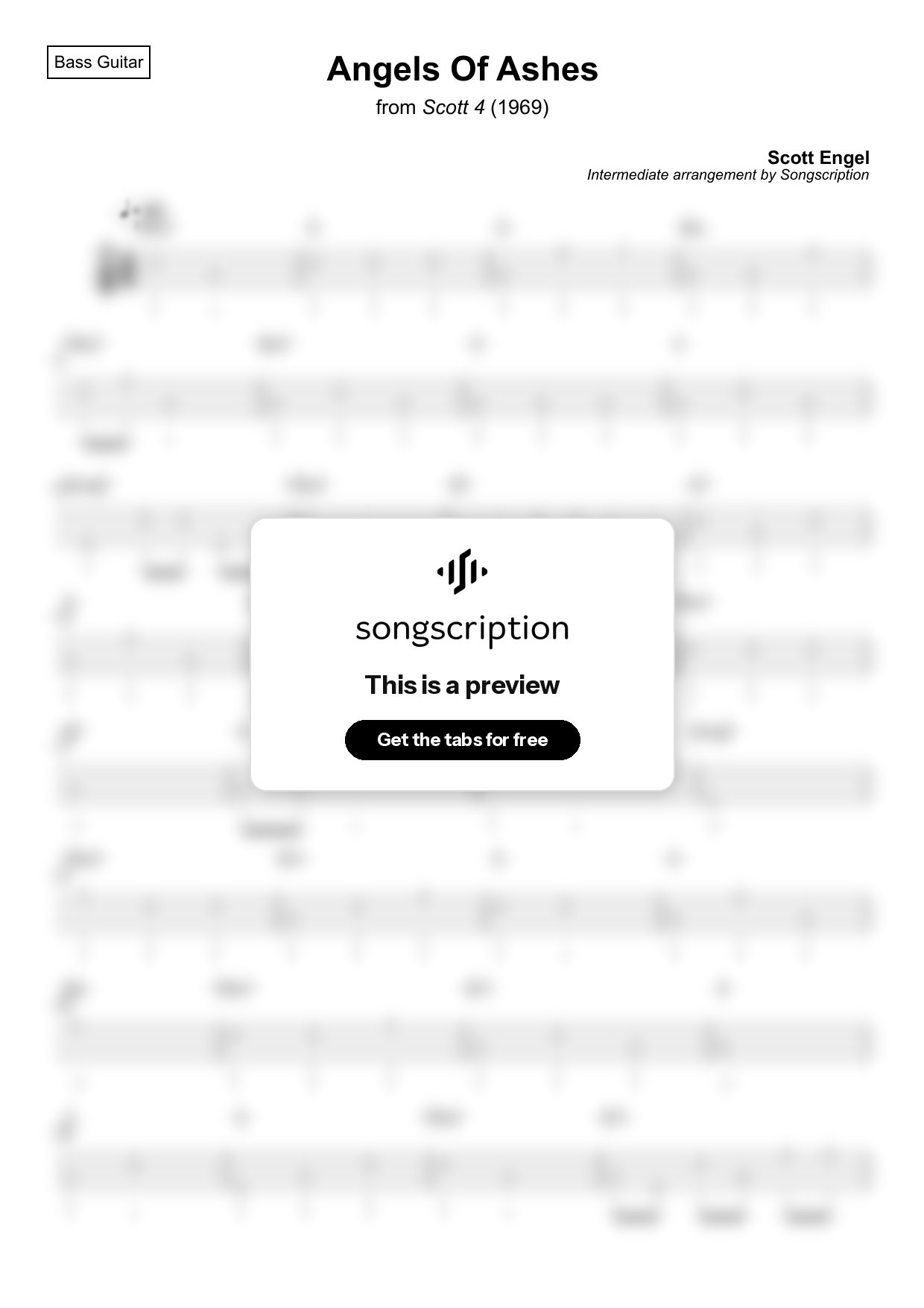Intermediate Bass Guitar Tabs for "Angels Of Ashes" by Scott Engel