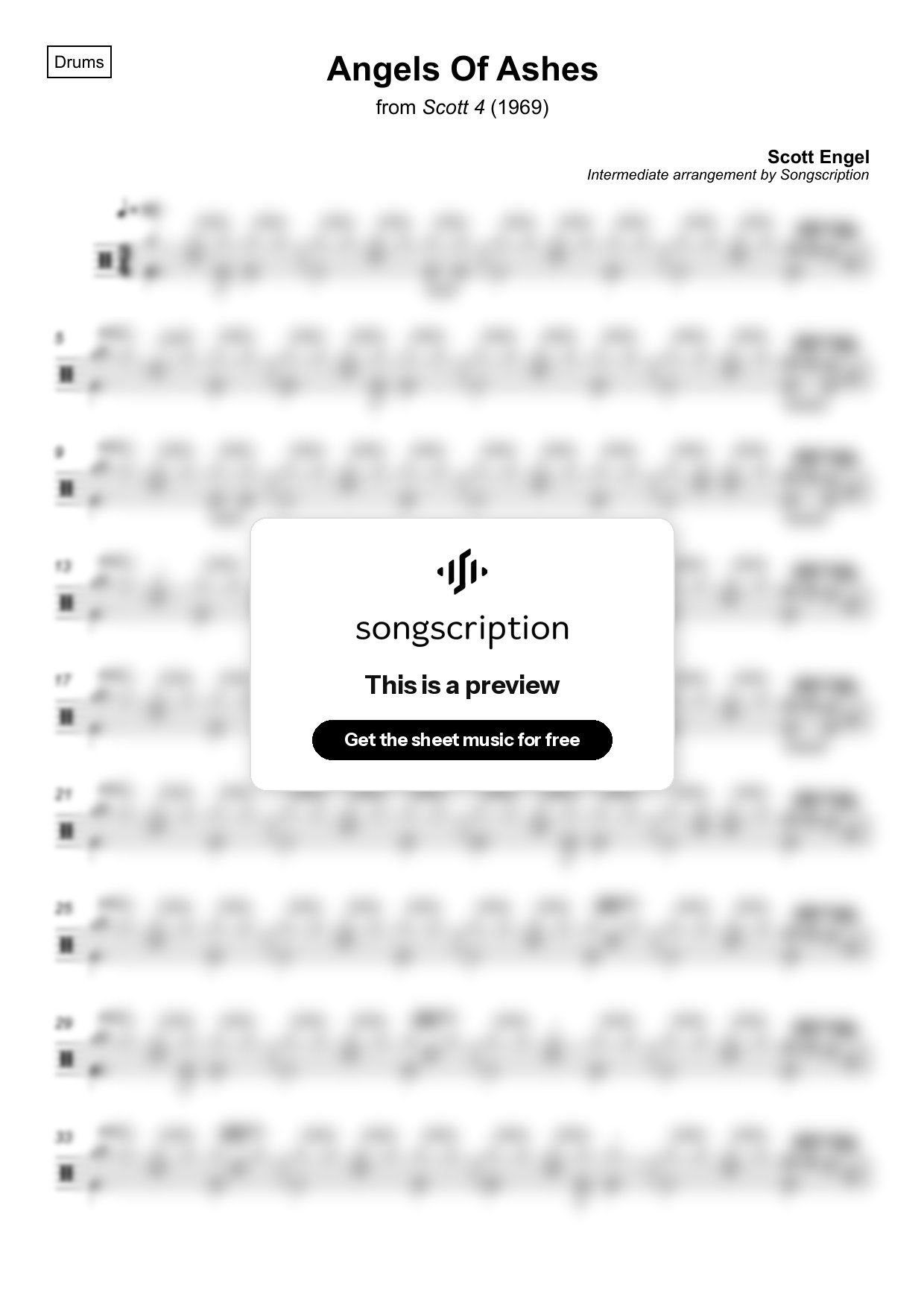 Intermediate Drums Sheet Music for "Angels Of Ashes" by Scott Engel