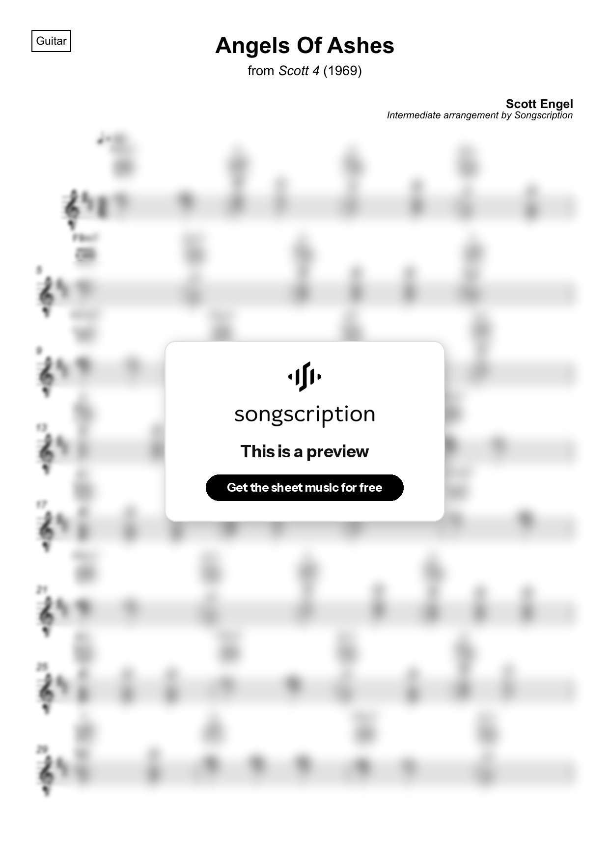 Intermediate Acoustic Guitar Sheet Music for "Angels Of Ashes" by Scott Engel