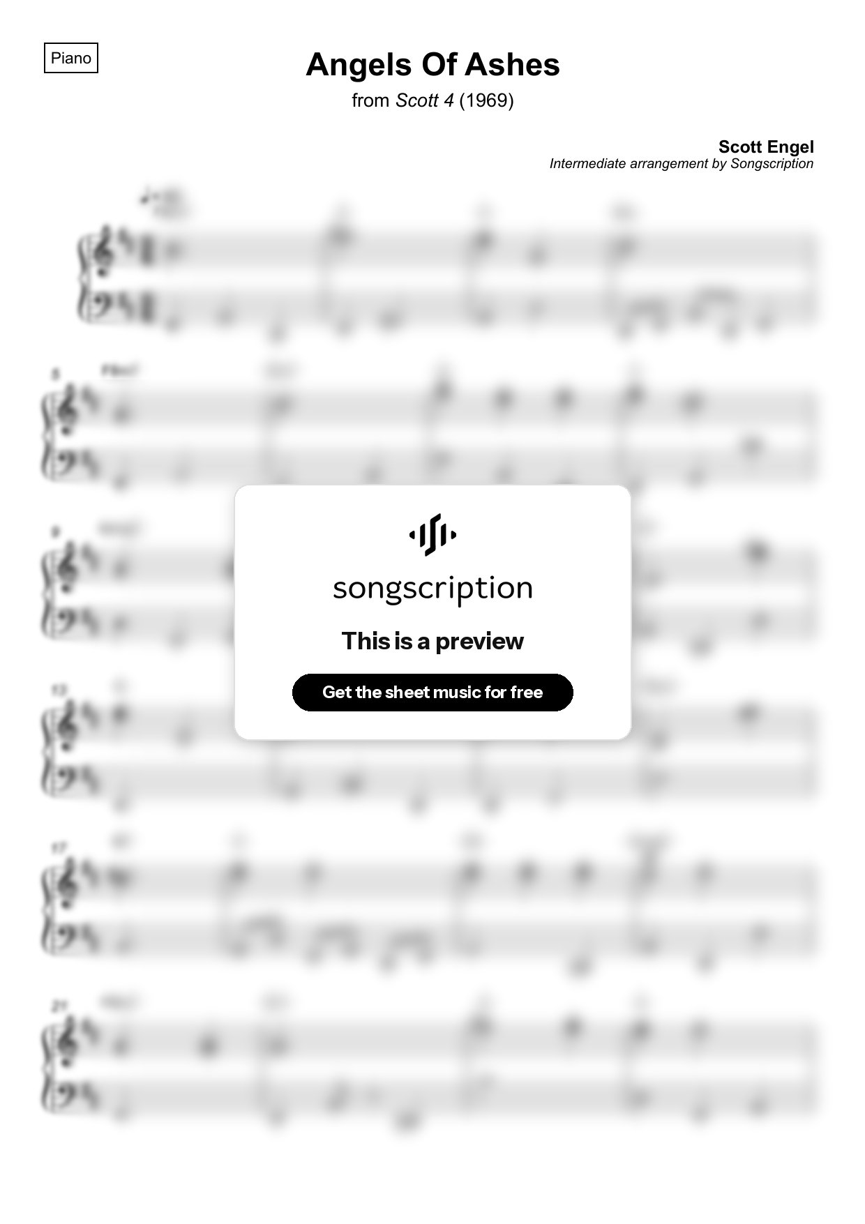 Intermediate Piano Sheet Music for "Angels Of Ashes" by Scott Engel