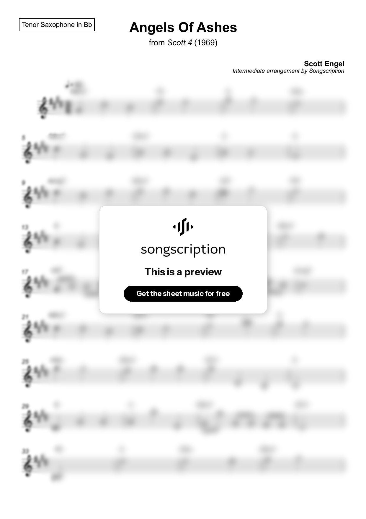 Intermediate Tenor Sax Sheet Music for "Angels Of Ashes" by Scott Engel