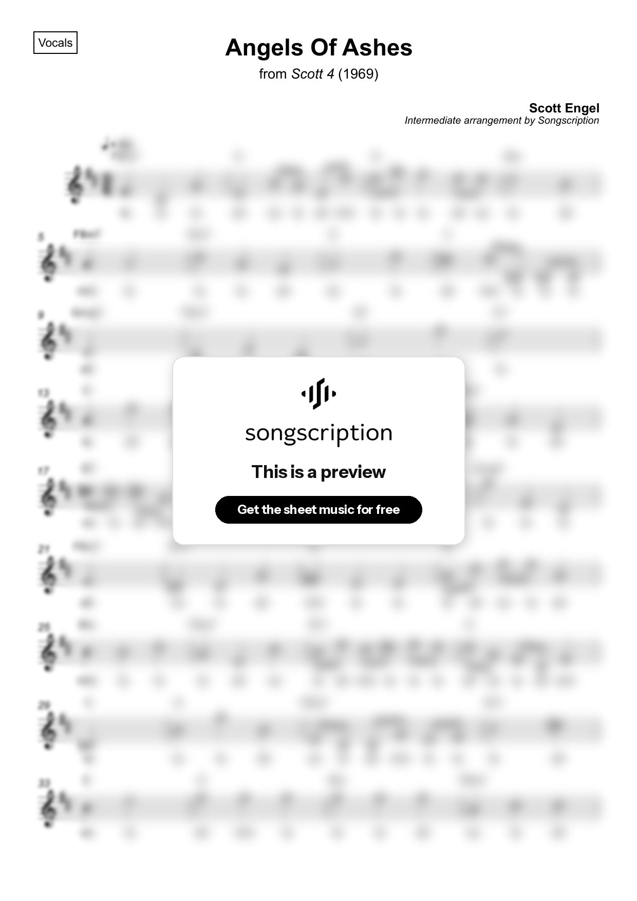 Intermediate Vocals Sheet Music for "Angels Of Ashes" by Scott Engel