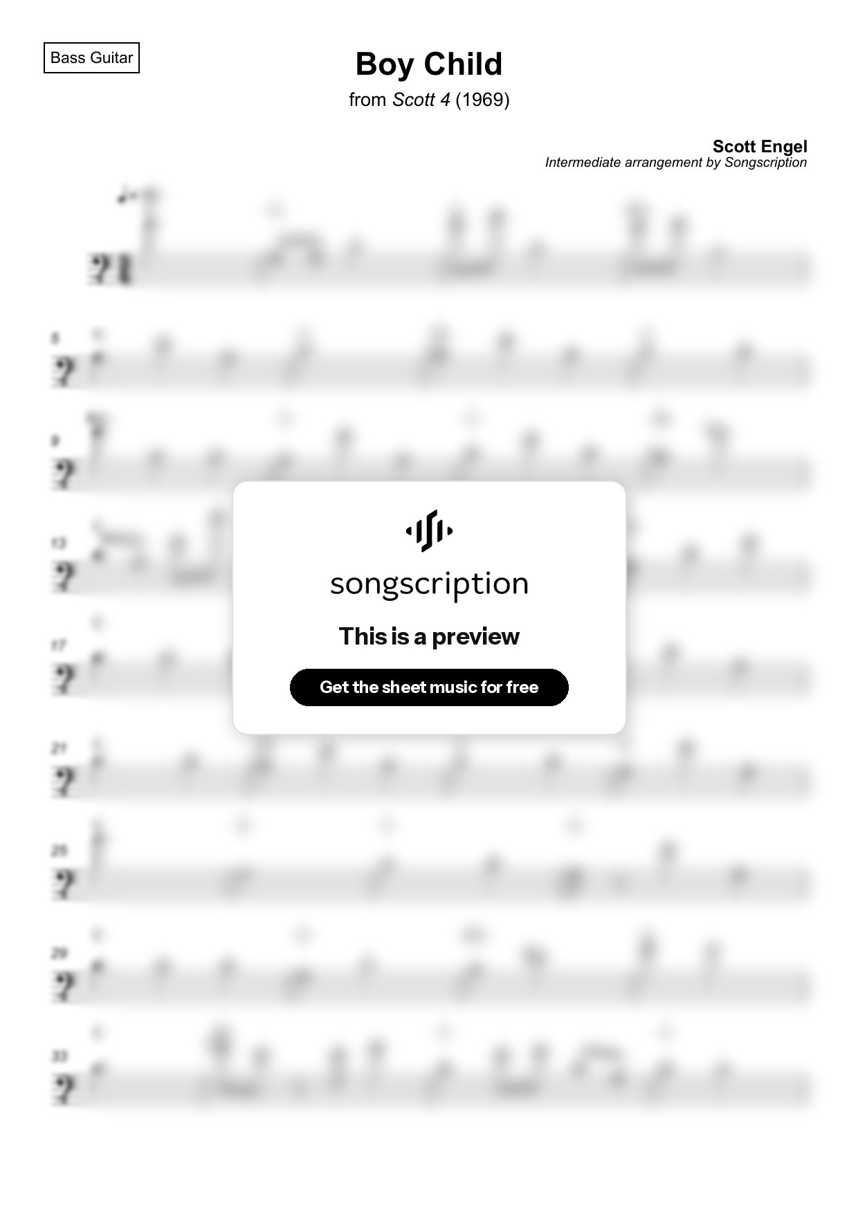 Intermediate Bass Guitar Sheet Music for "Boy Child" by Scott Engel