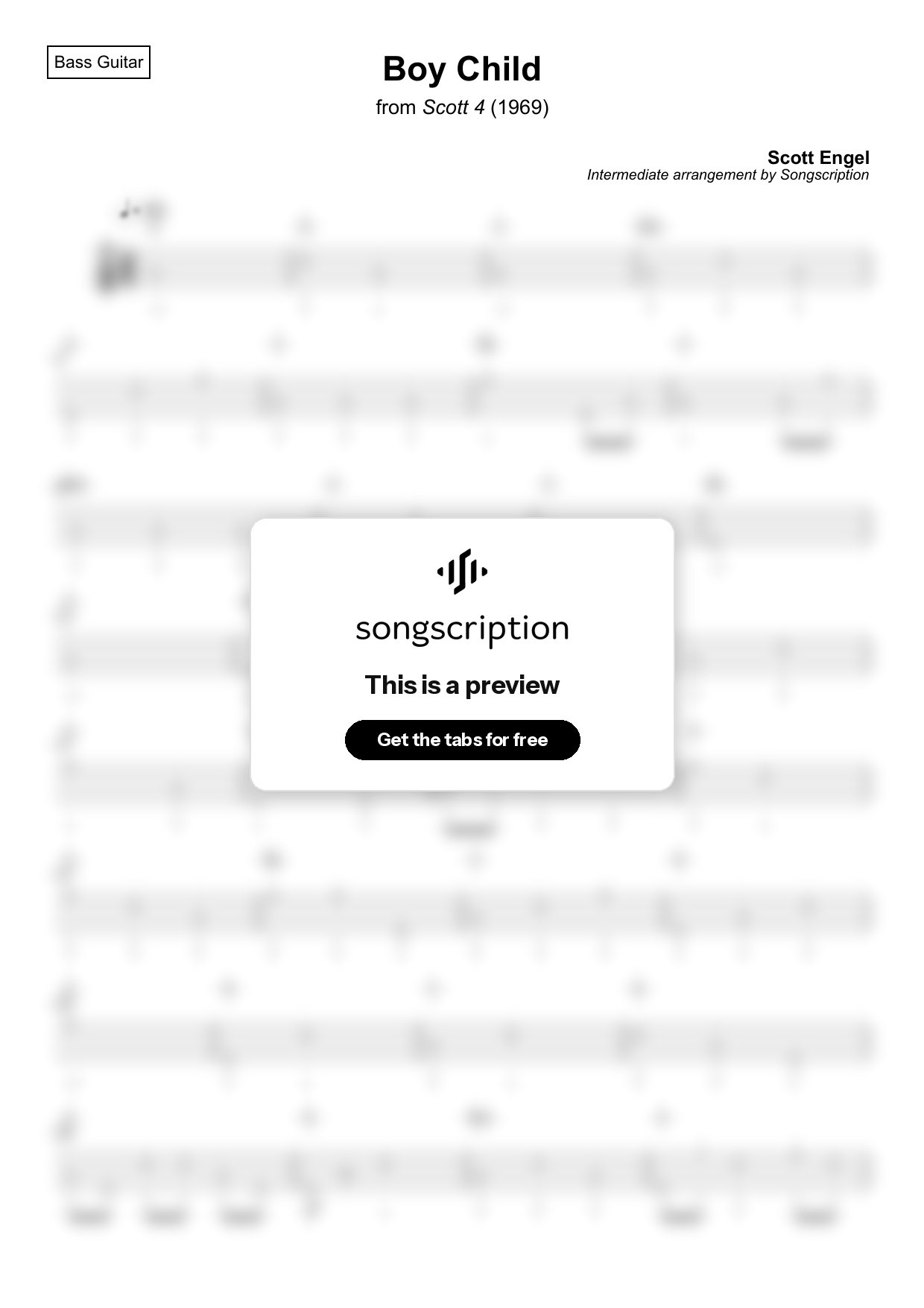 Intermediate Bass Guitar Tabs for "Boy Child" by Scott Engel